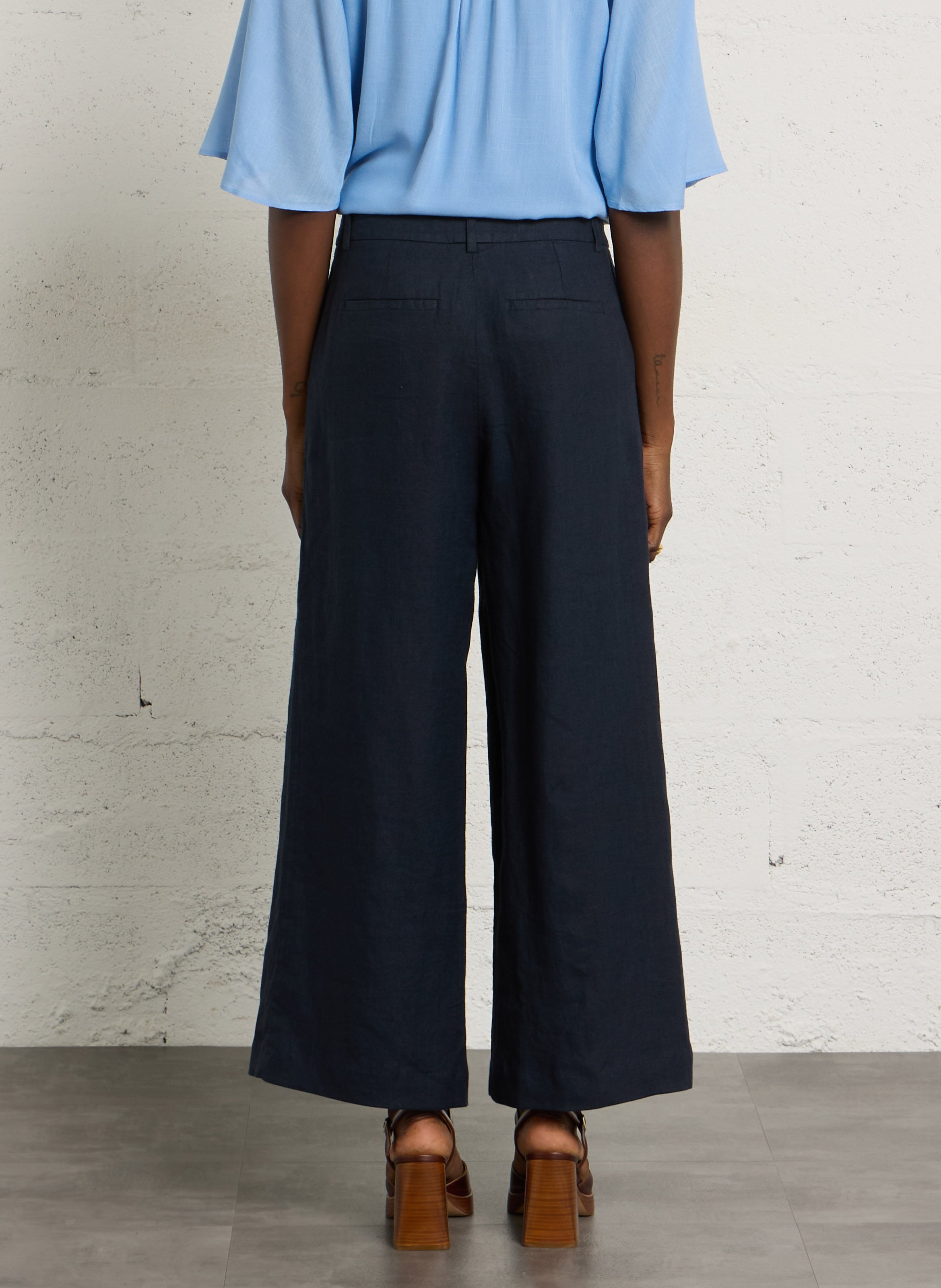 Linen wide-leg cropped trousers MAISON 123 Purple