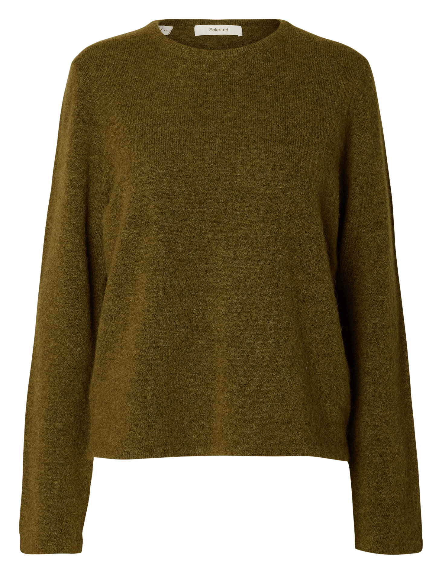 Oversize round-neck knit sweater SELECTED Green