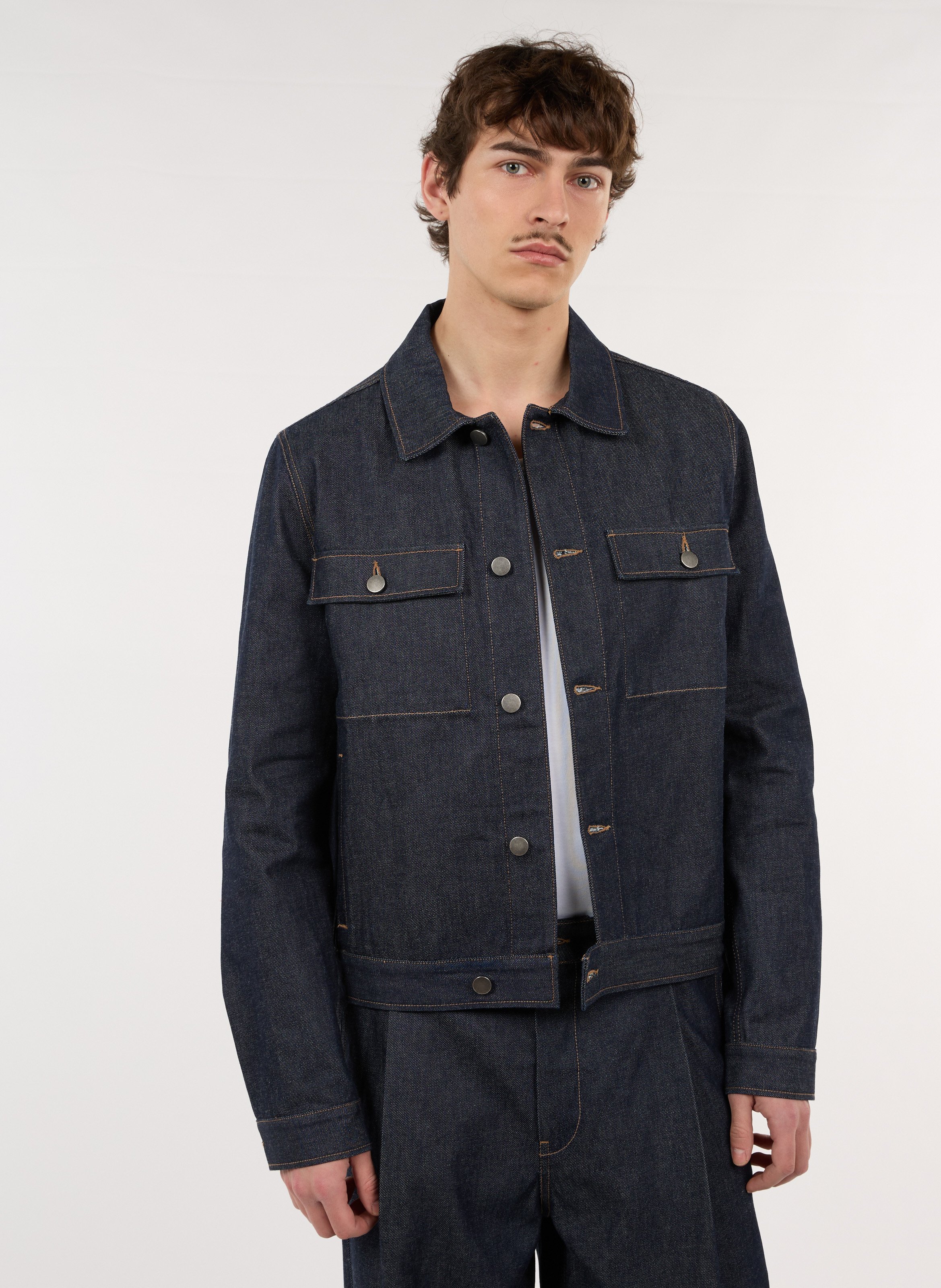 Rechte blouson met klassieke kraag van katoen. SAISON 1865 Blauw
