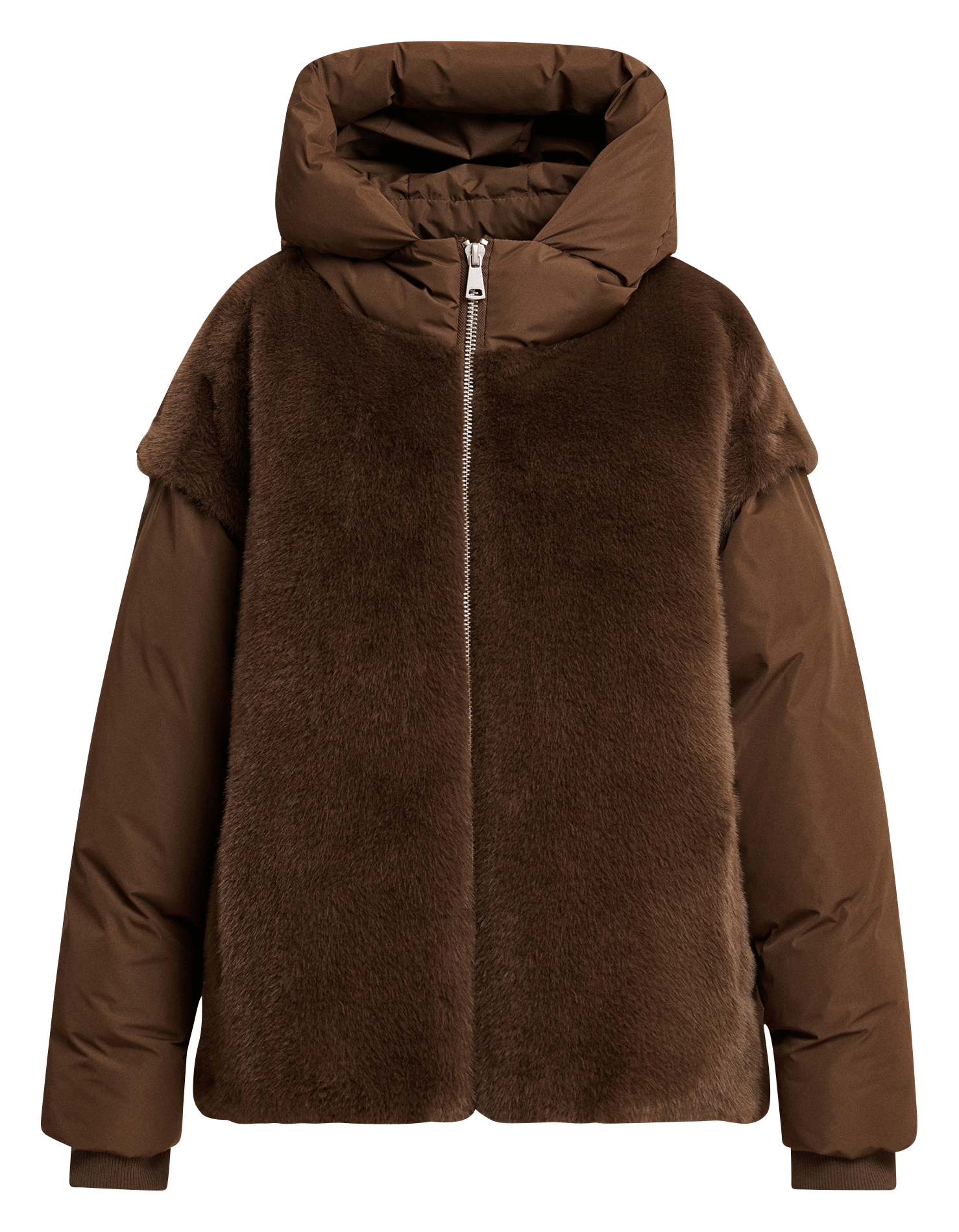 Oversized gewatteerde jas met synthetische bontvoering ESSENTIEL ANTWERP Bruin