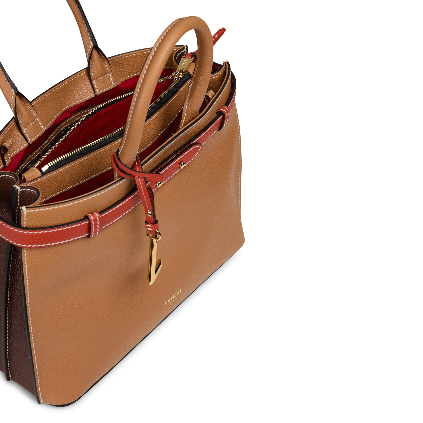 Bowlingtasche aus genarbtem Leder mit Reißverschluss LANCEL Beige