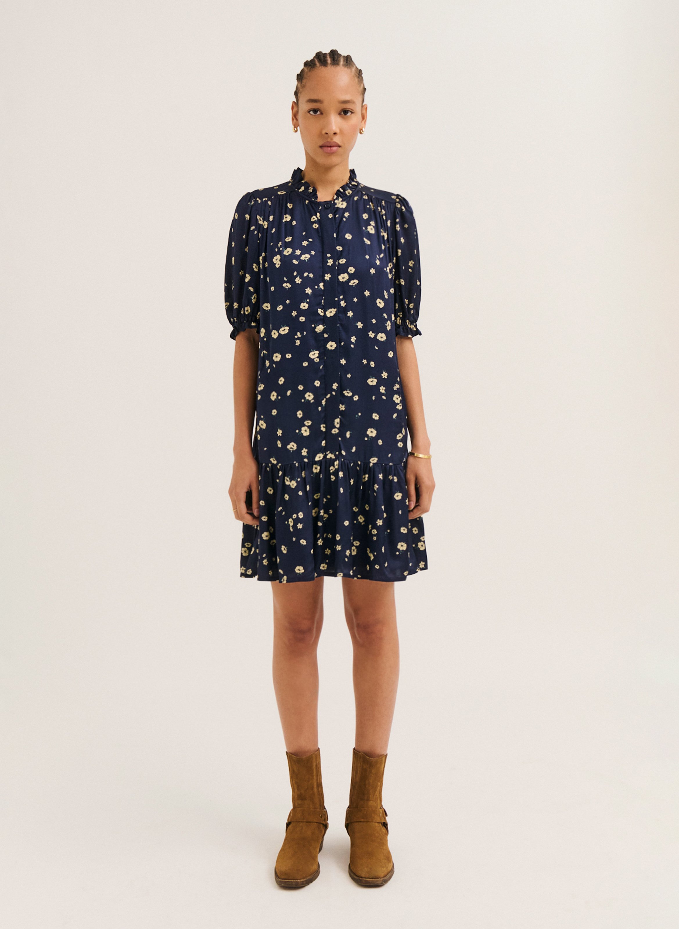 Ausgestelltes Kurzkleid mit Print PABLO Blau