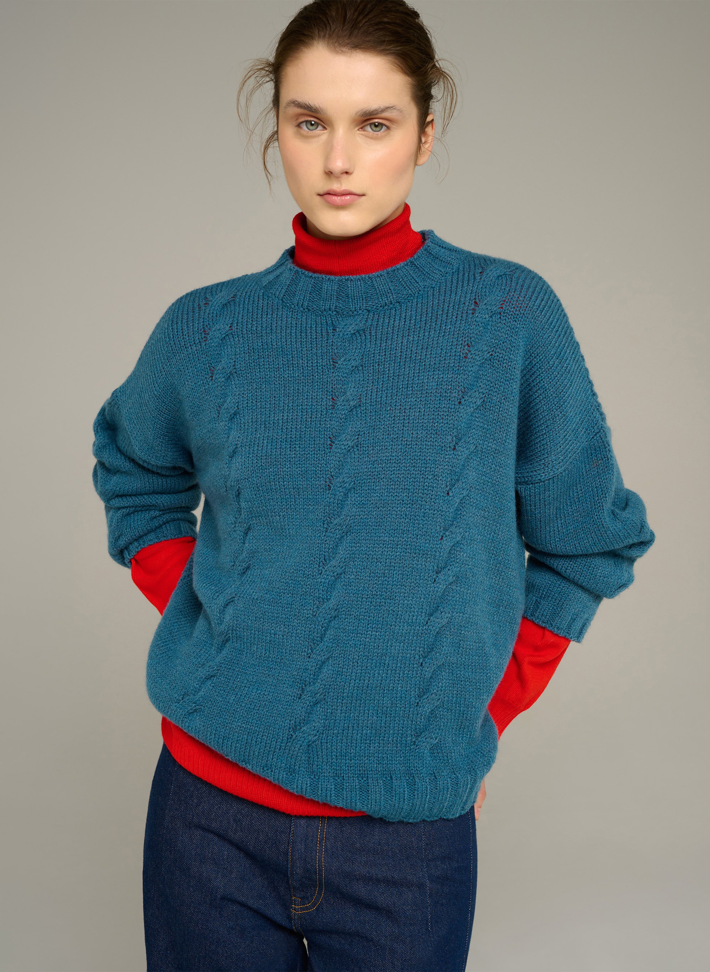 Pull col rond ample en laine COTELAC ACOTE Bleu
