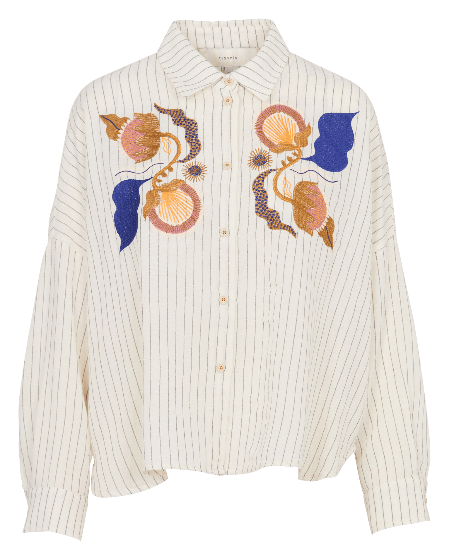 Straight striped shirt with embroidered motifs TINSELS White