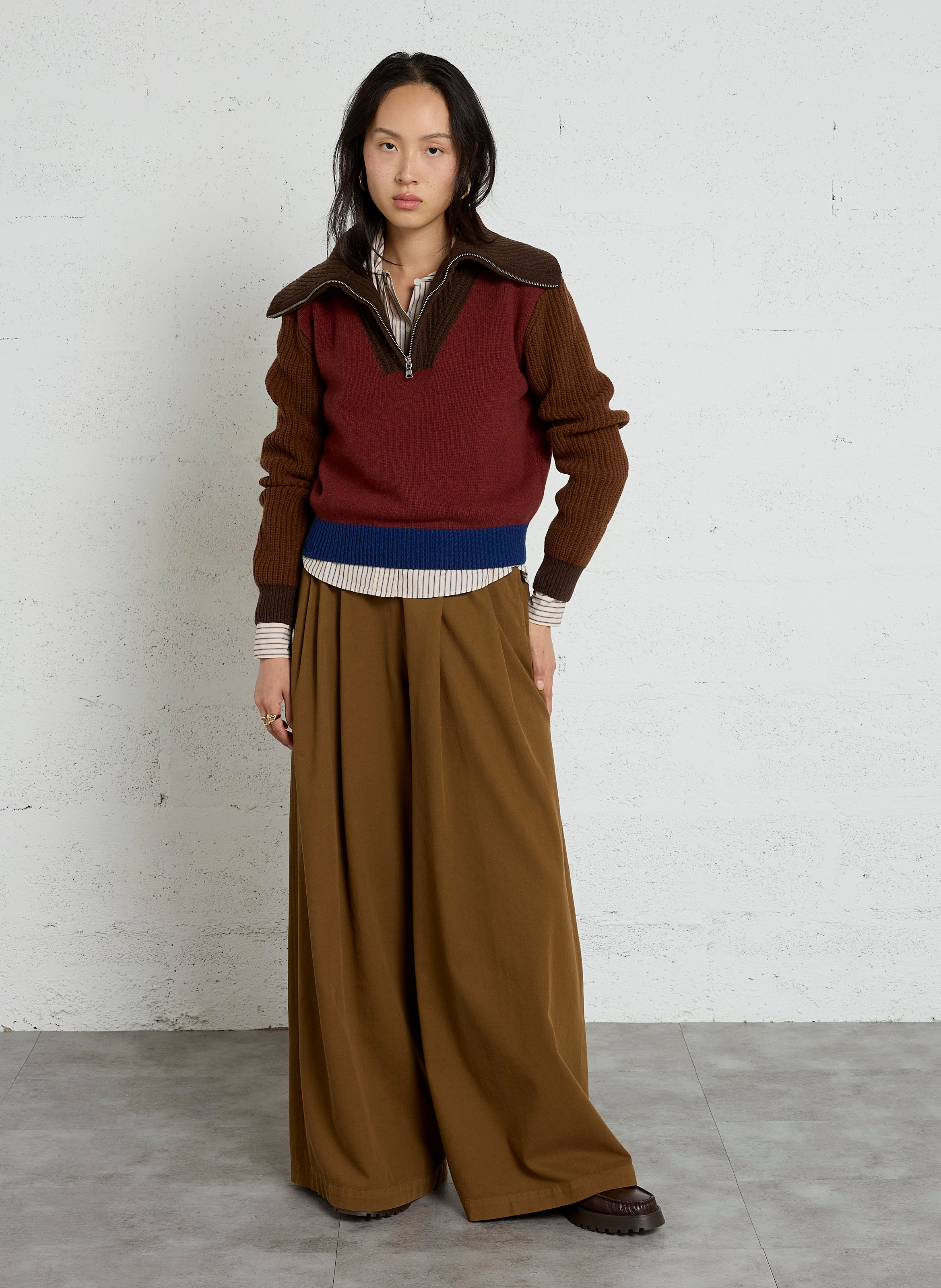 Pull col camionneur en laine  THINKING MU Marron