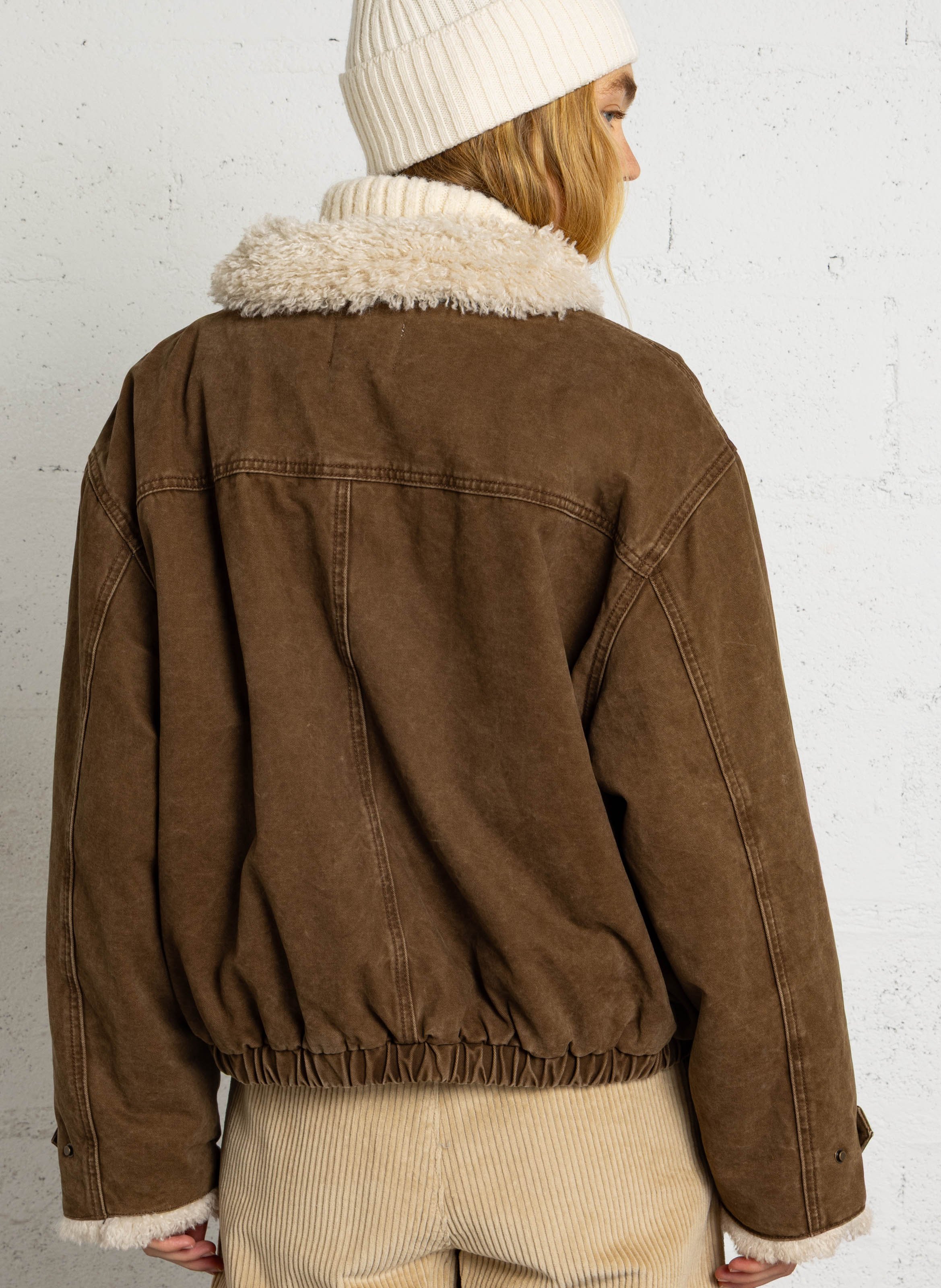 Oversized cotton coat with a faux fur-effect collar LA PETITE ETOILE Brown