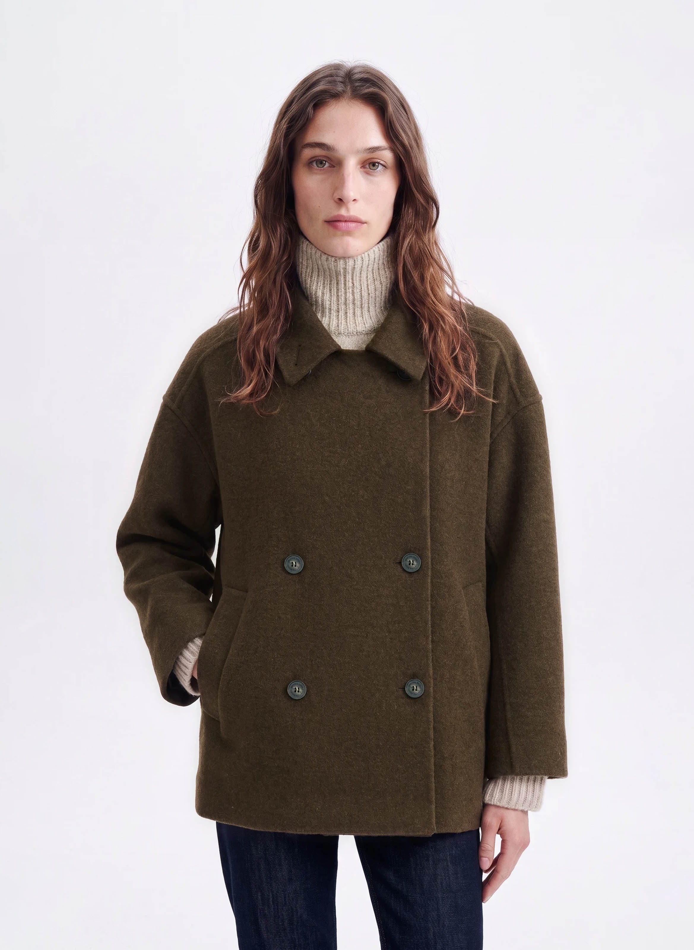 Straight-cut wool-blend coat VANESSA BRUNO Khaki