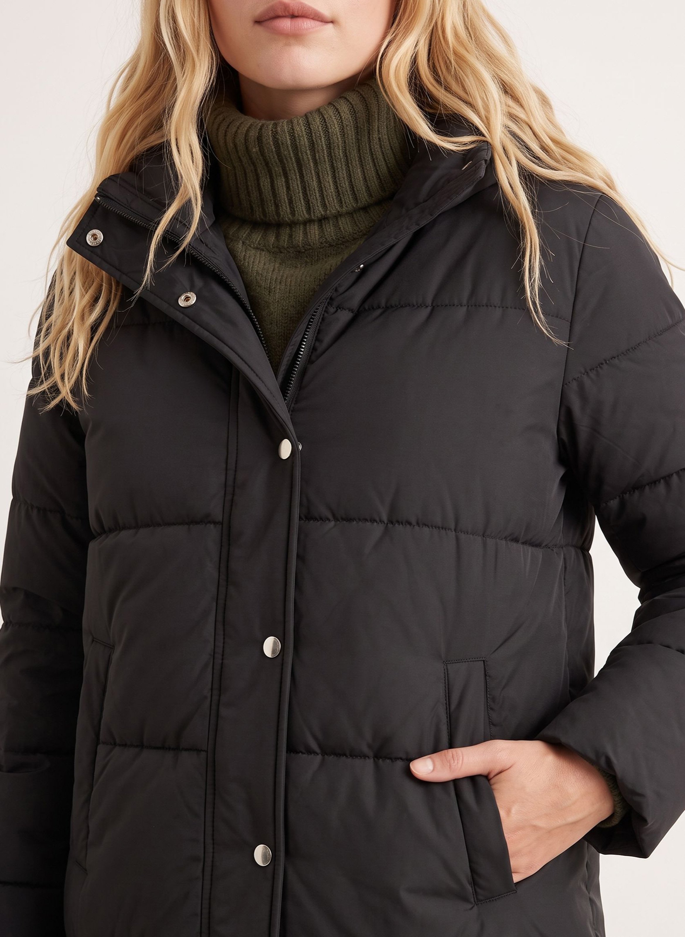 Long straight quilted puffer jacket KOOKAI Black