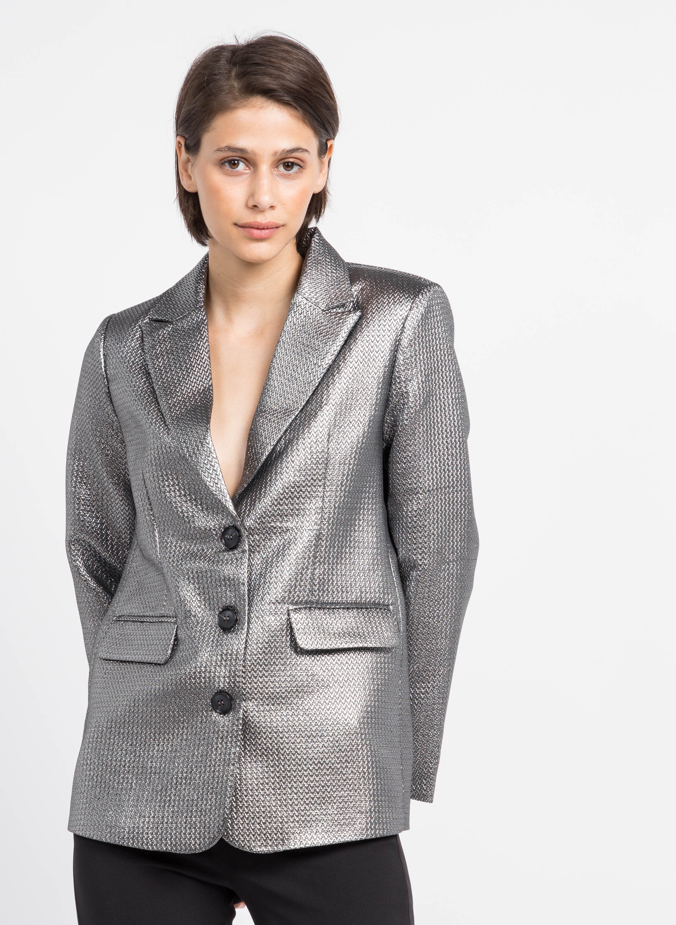 silver metallic suit women's