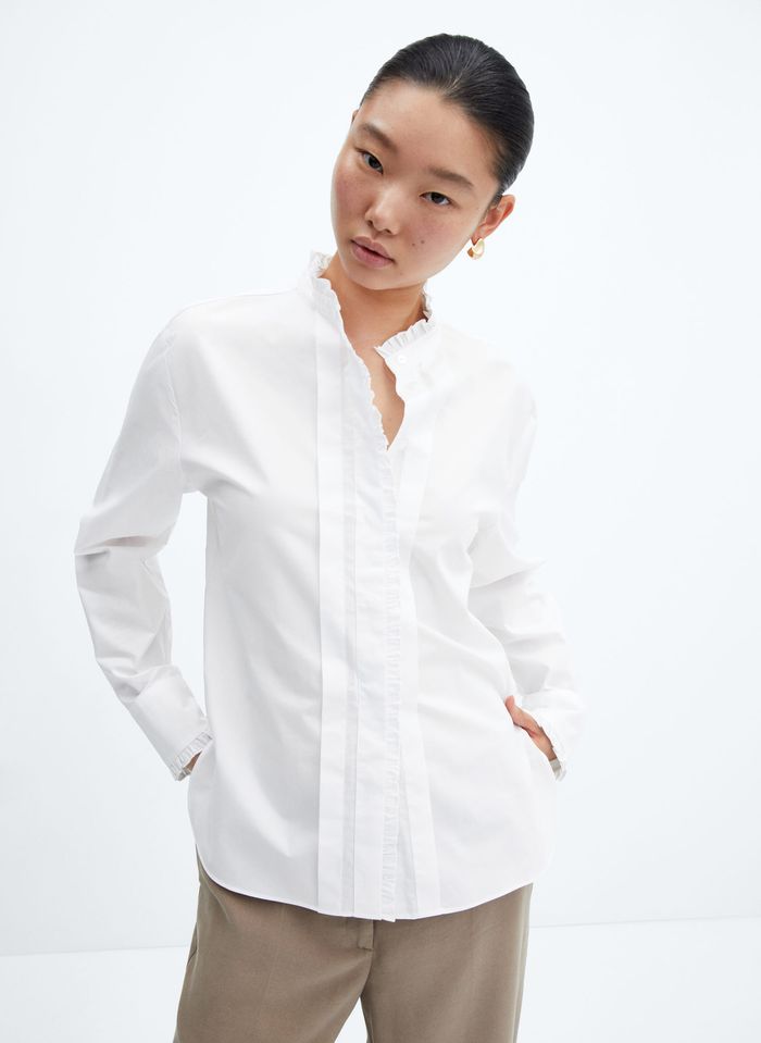 Camicia Dritta Con Collo Alla Coreana In Cotone Blanc Mango