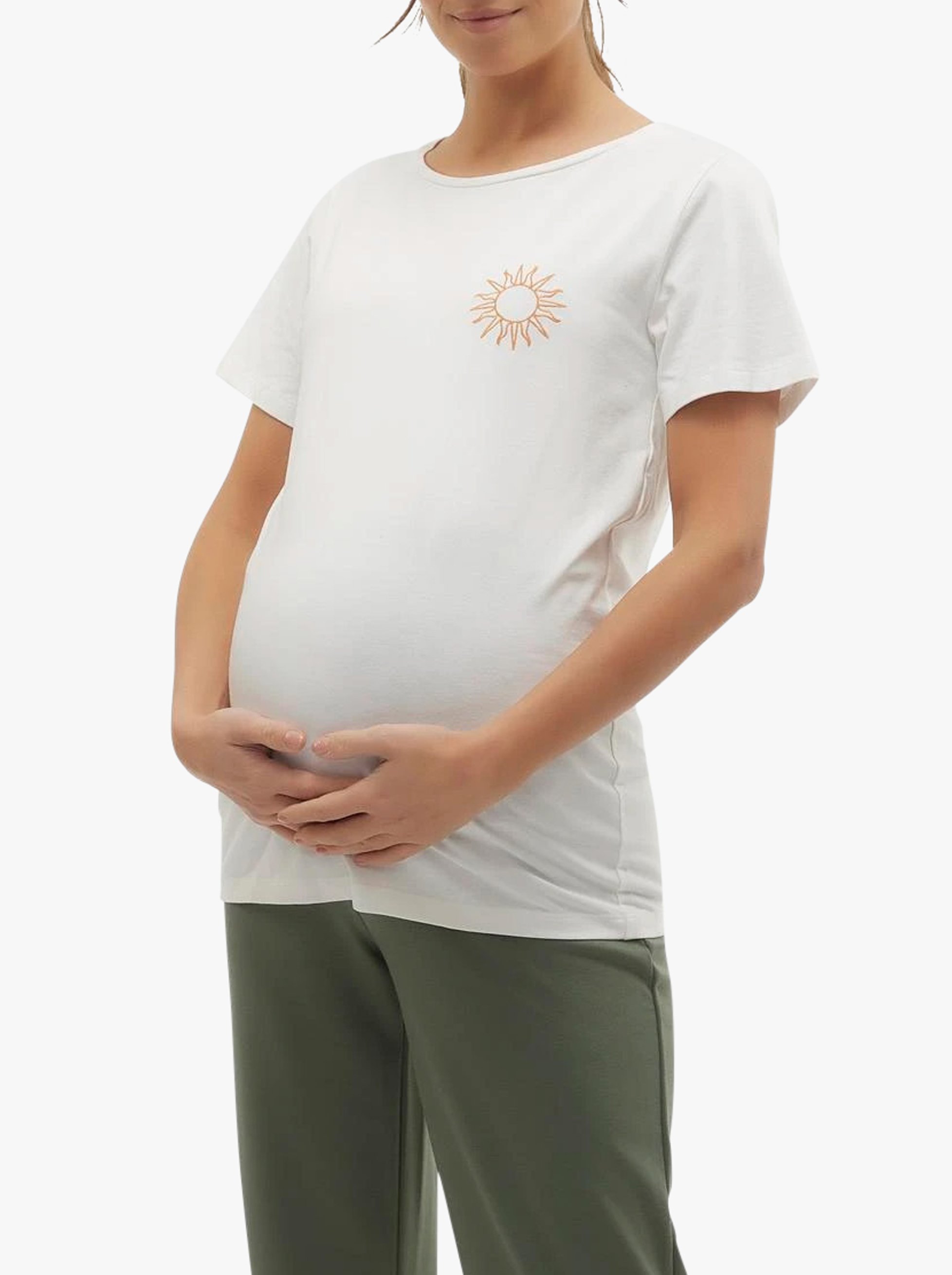 Straight organic cotton-blend round-neck T-shirt MAMALICIOUS White