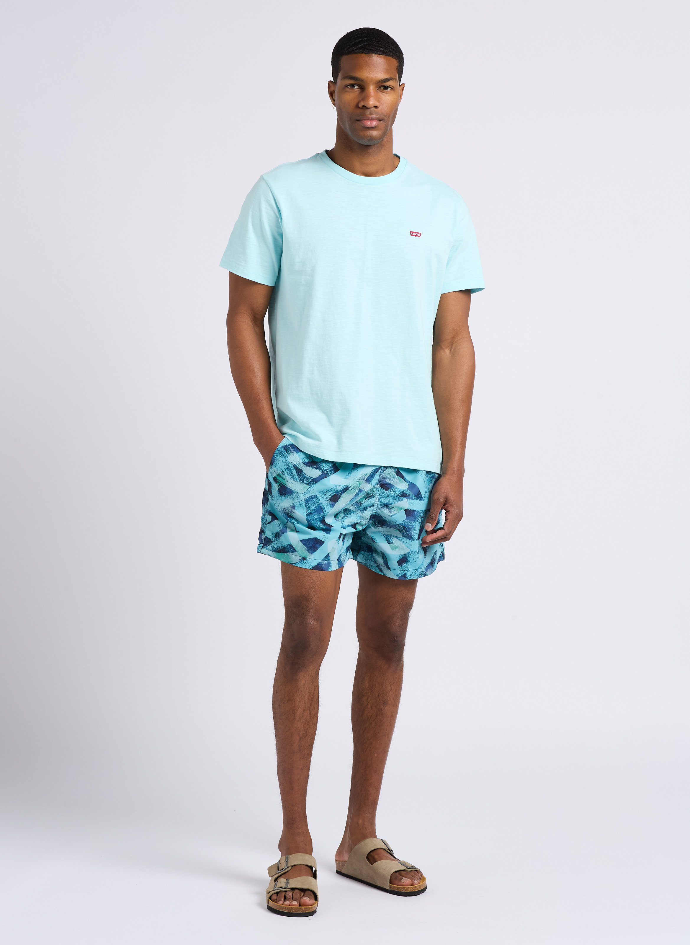 Short de bain imprime Bleu