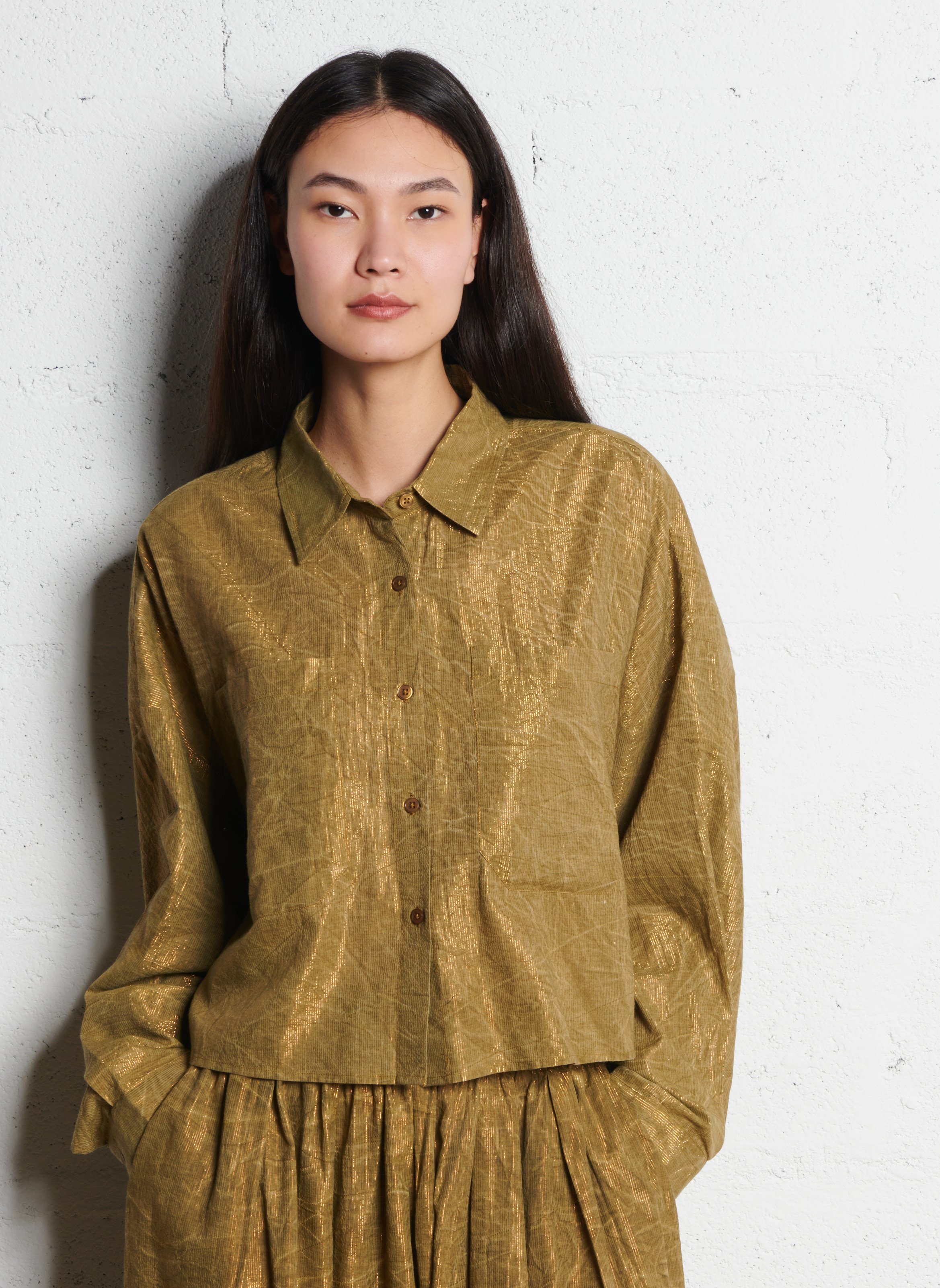 Pantalon large taille haute en coton mélangé MES DEMOISELLES Vert