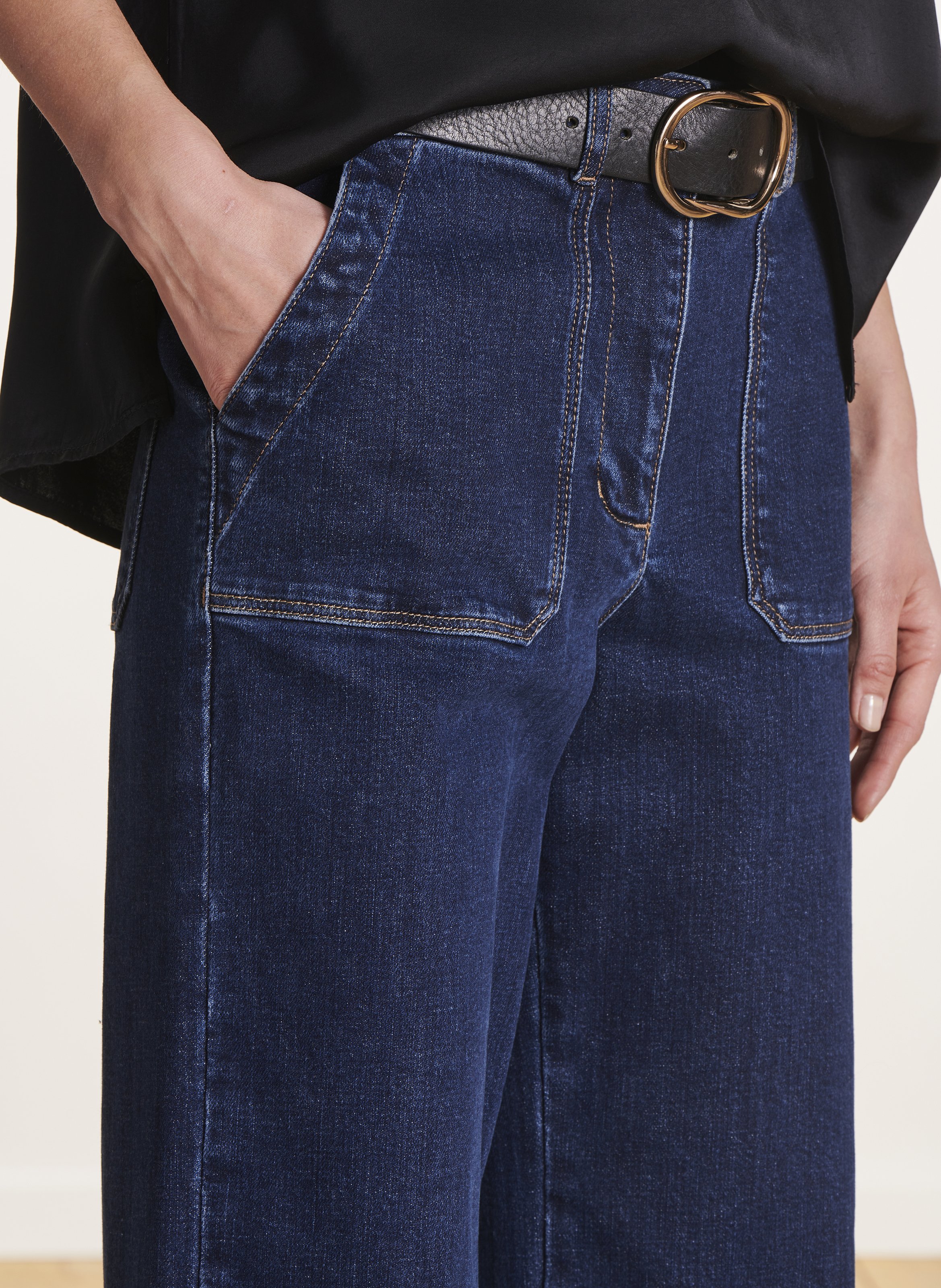 Jean large taille haute en coton bio mélangé LA FEE MARABOUTEE Bleu