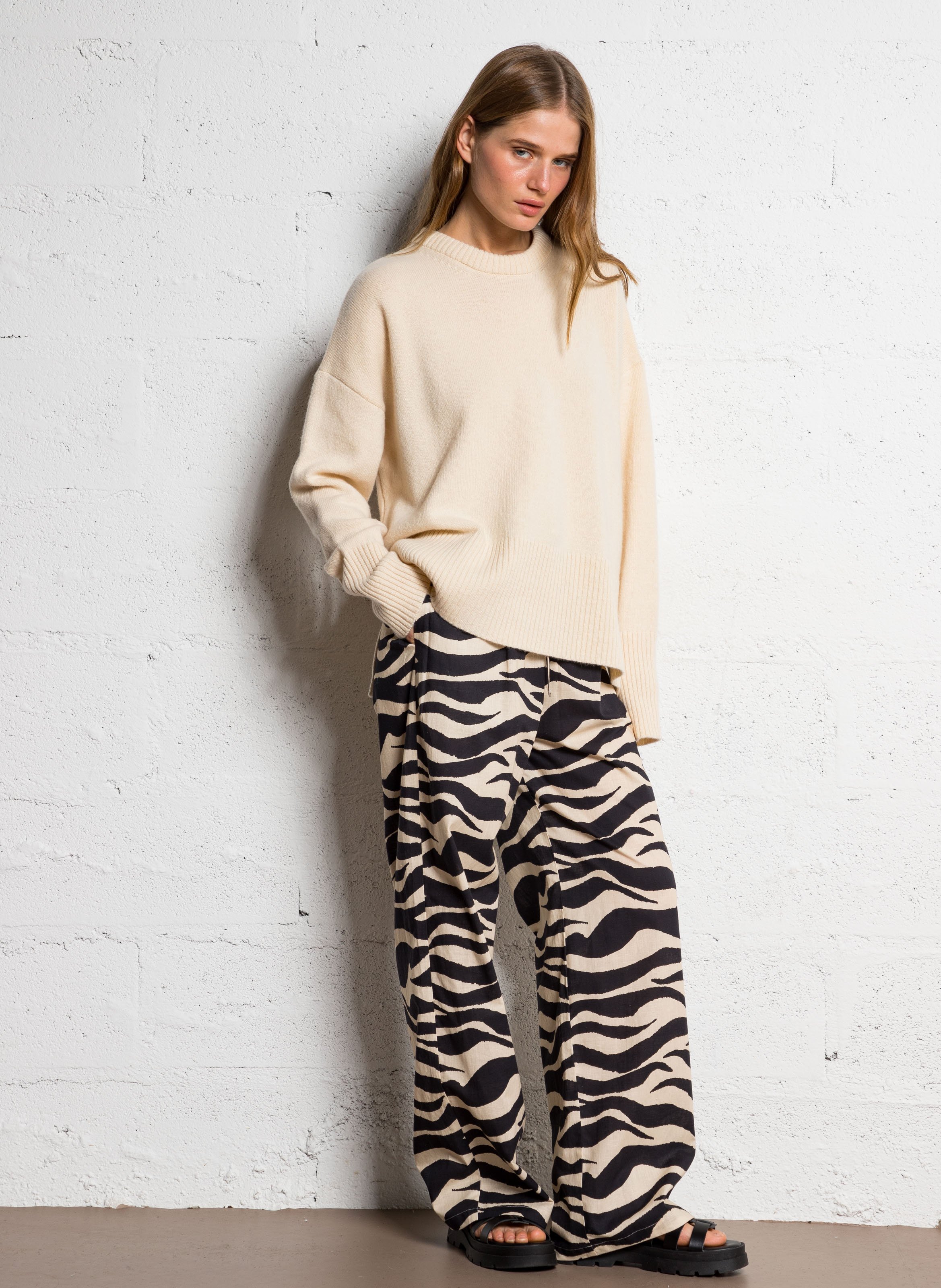 Wijde broek - linnen/katoenblend THE NEW SOCIETY Beige