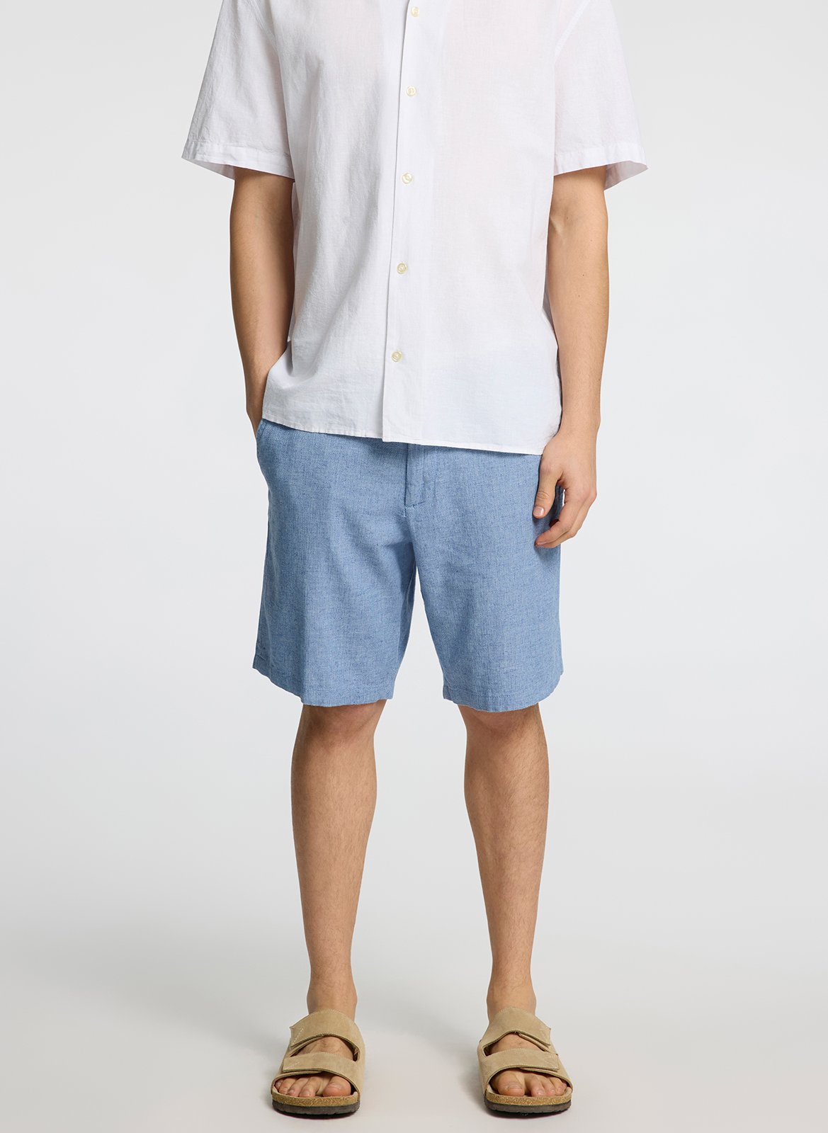 Short in organic cotton and linen blend SELECTED Blue