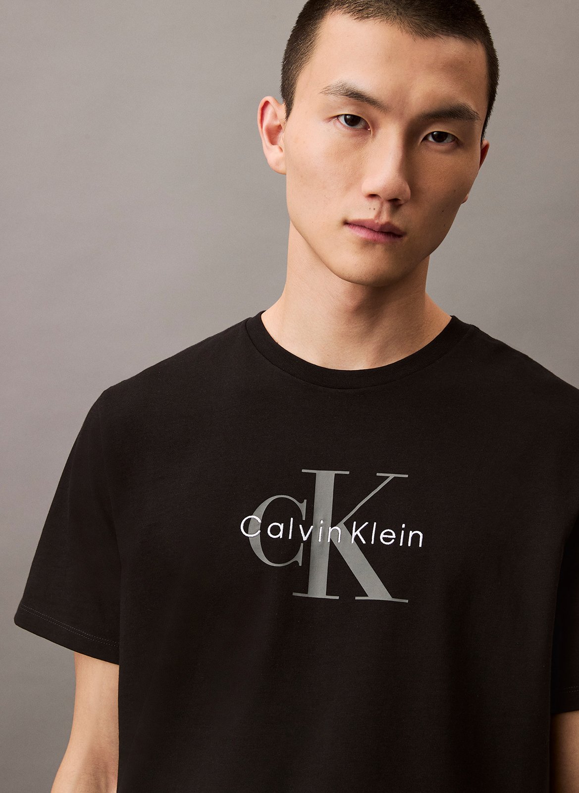 Tee-shirt droit en coton sérigraphié CALVIN KLEIN Noir