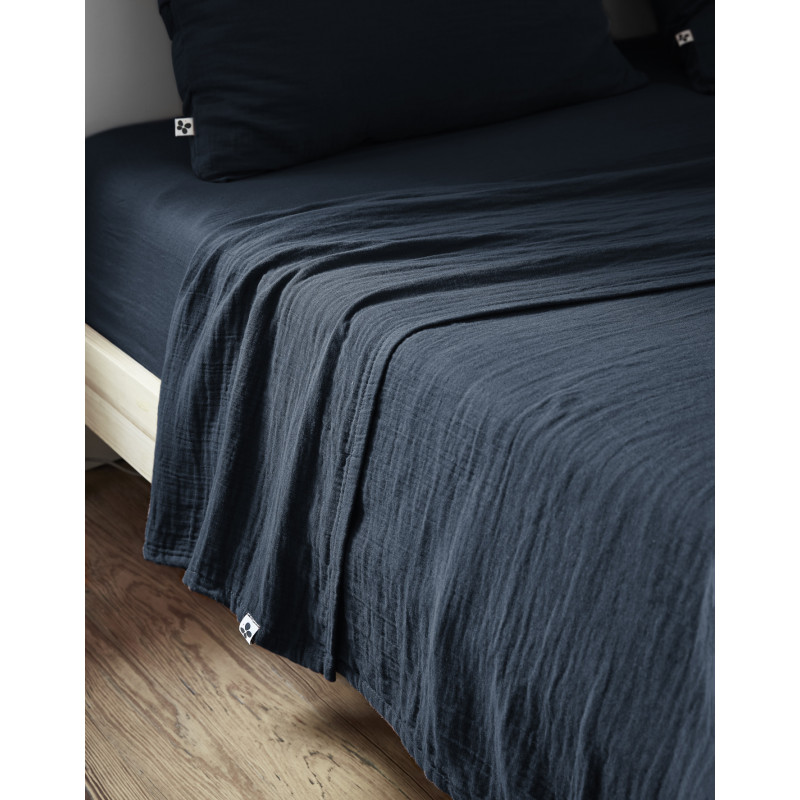 Flat sheet "gaïa" all sizes "cotton gauze" L'EFFET PAPILLON Blue