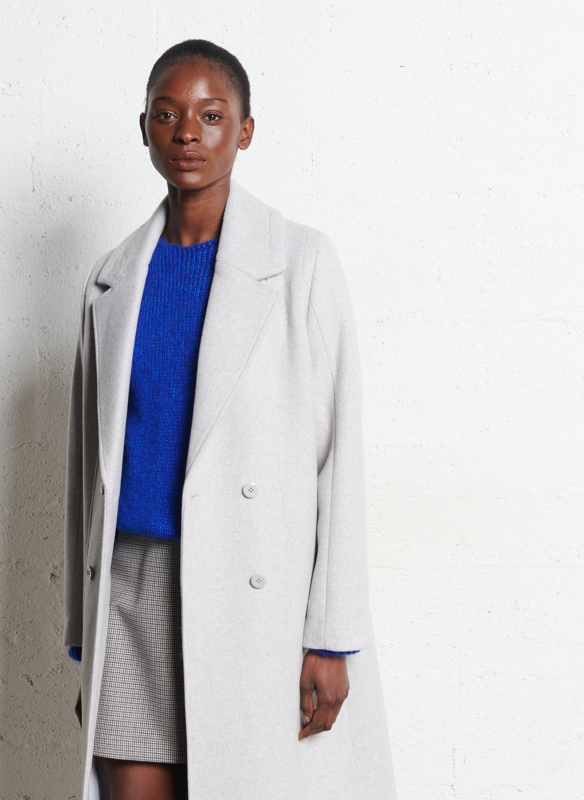 Manteau droit en laine mélangée ONE STEP Gris