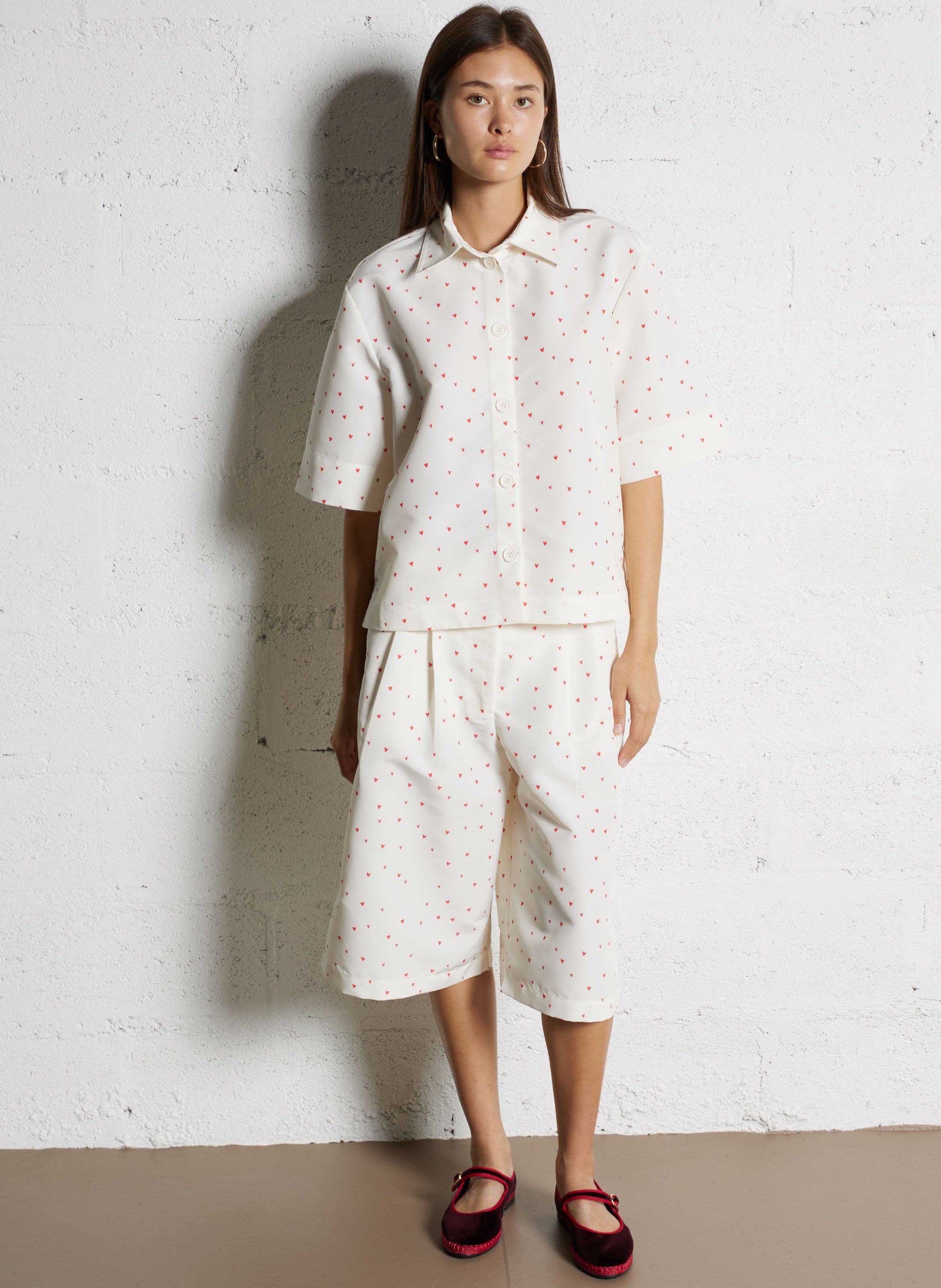 Overhemd met klassieke kraag en hartjesprint Wit
