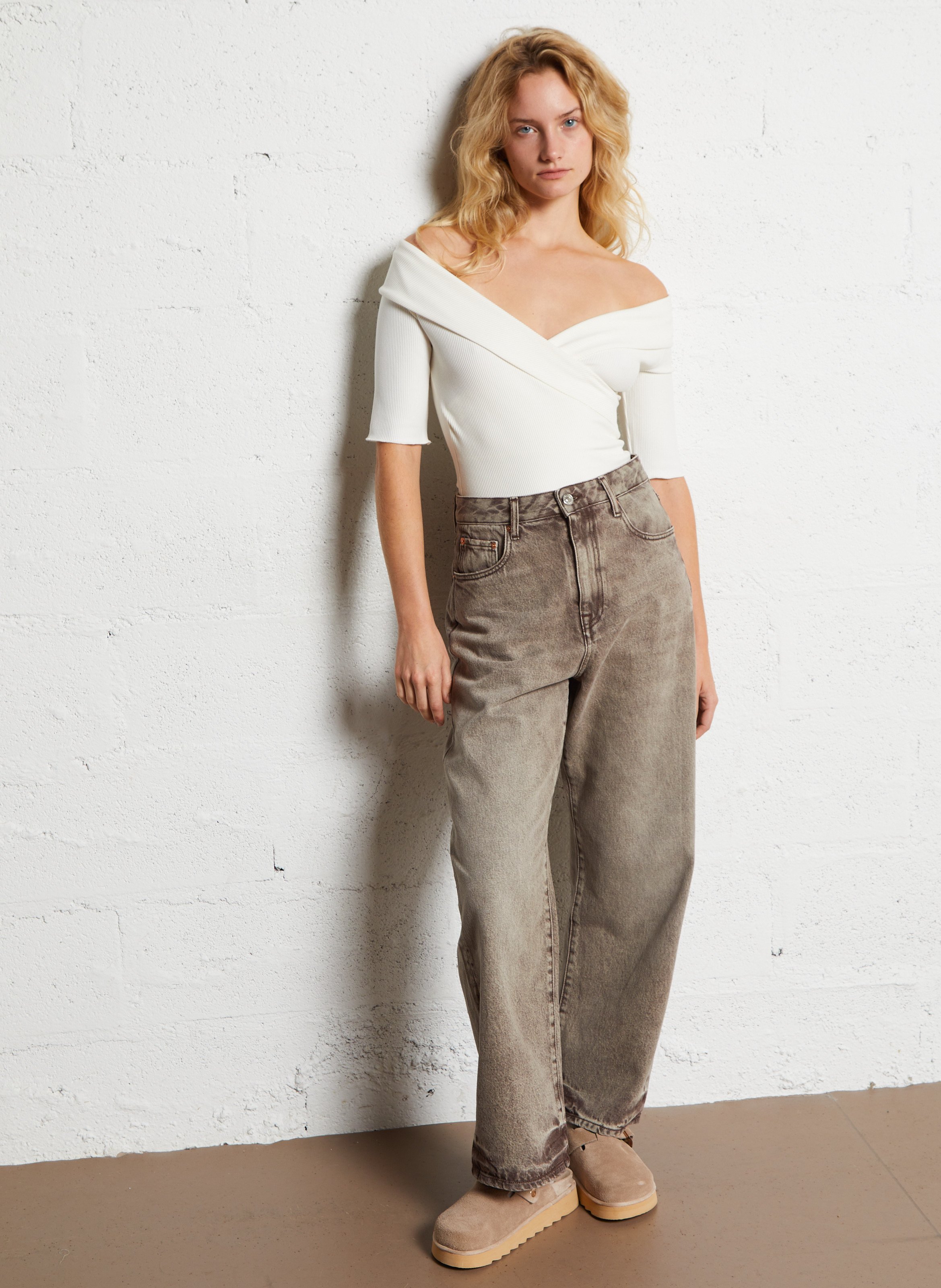 Wrap neckline bodysuit Beige