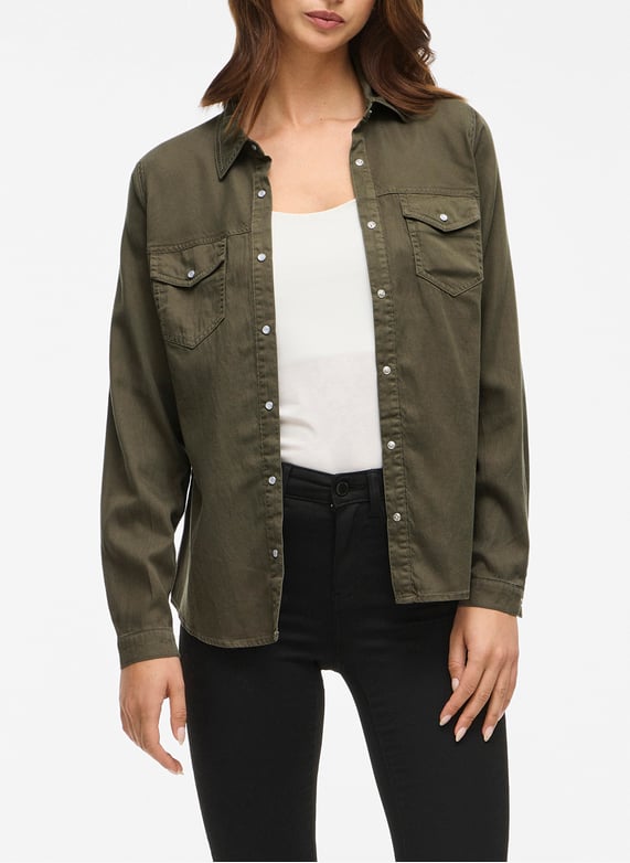 Camisa vaquera abotonada con cuello clásico Verde Vila Mujer