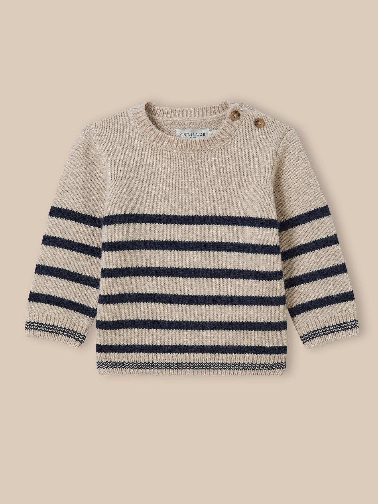 Navy Striped Wool Sweater CYRILLUS Beige