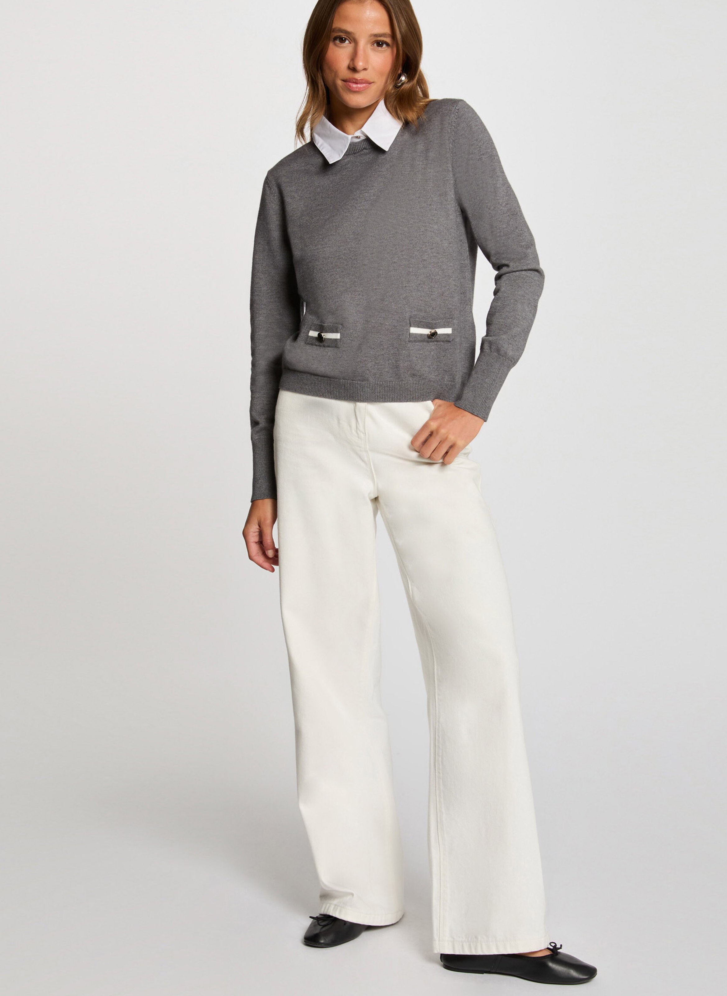 Pull col classique  MORGAN Gris