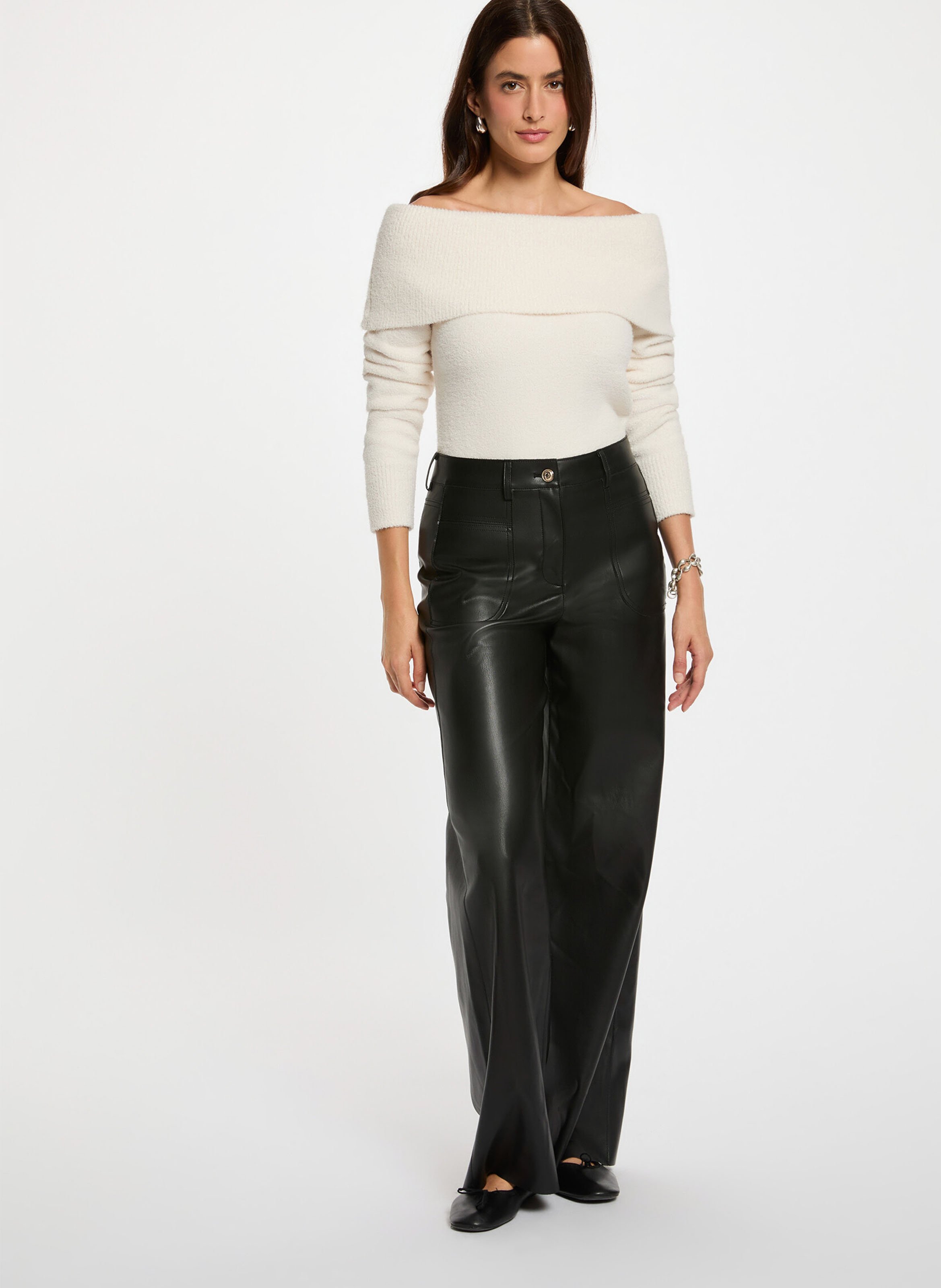 Pull ajustée col bardot en maille MORGAN Beige