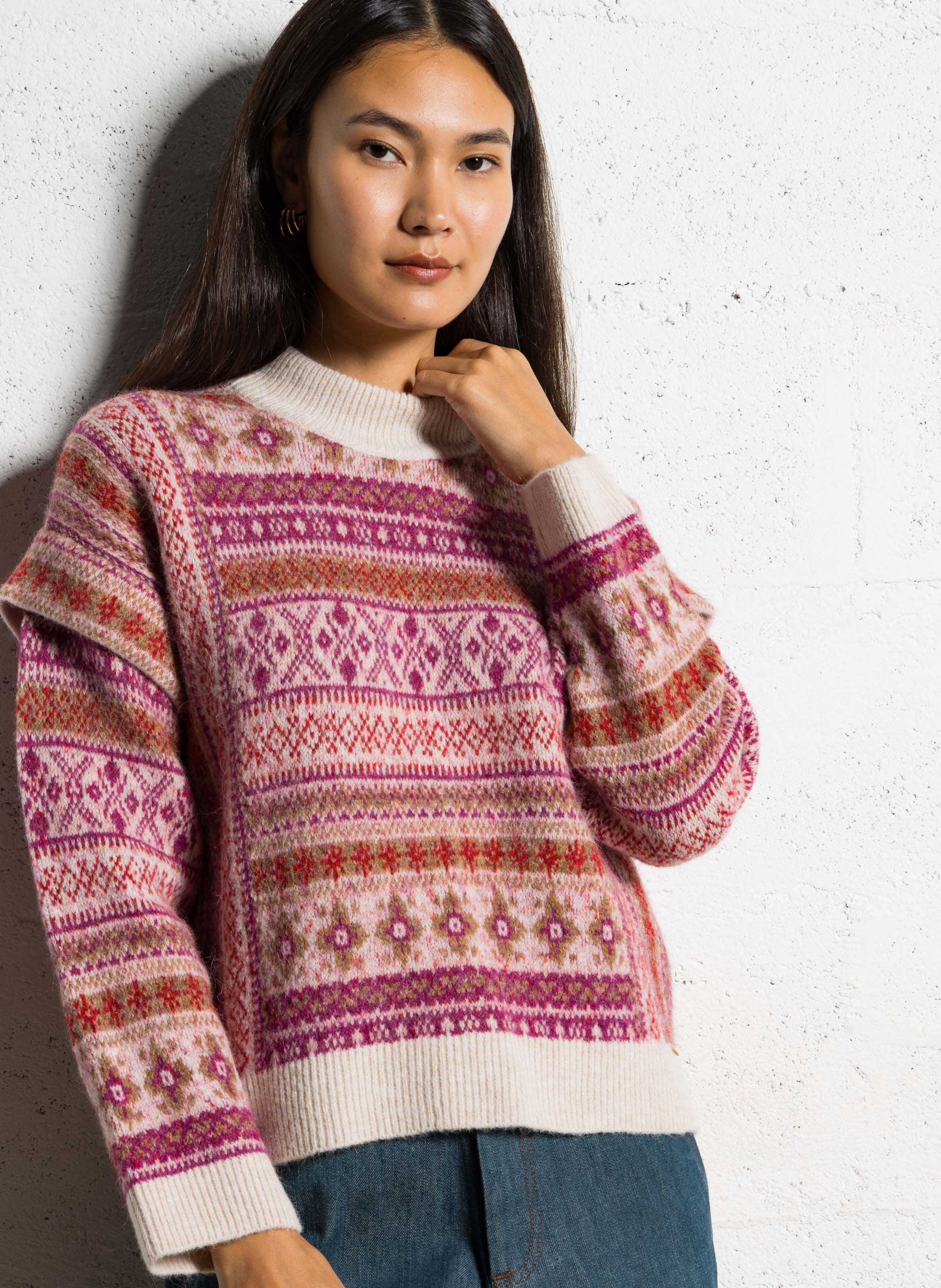 Round-neck printed sweater DES PETITS HAUTS Pink