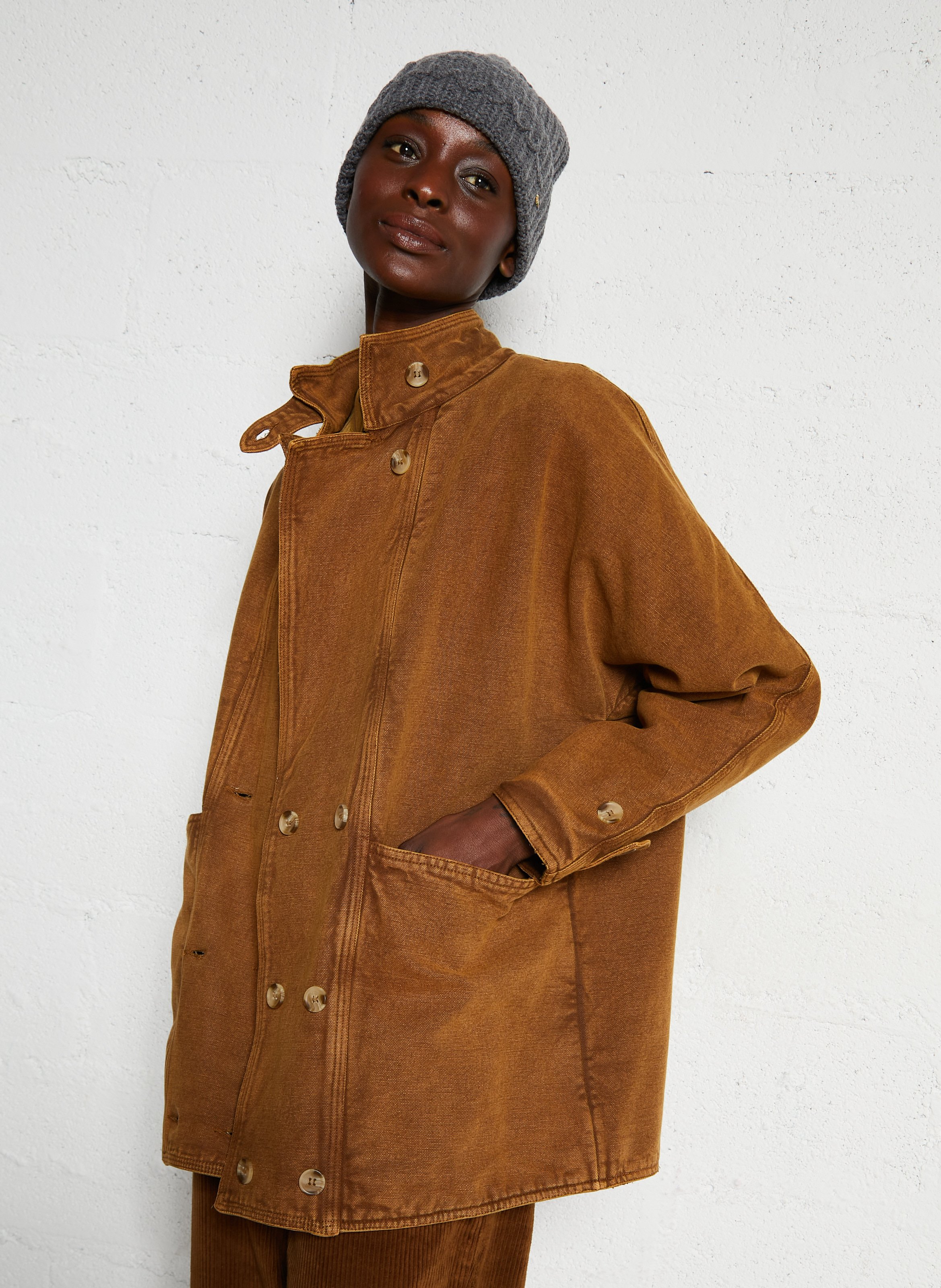 Manteau en denim col montant LEON & HARPER Marron