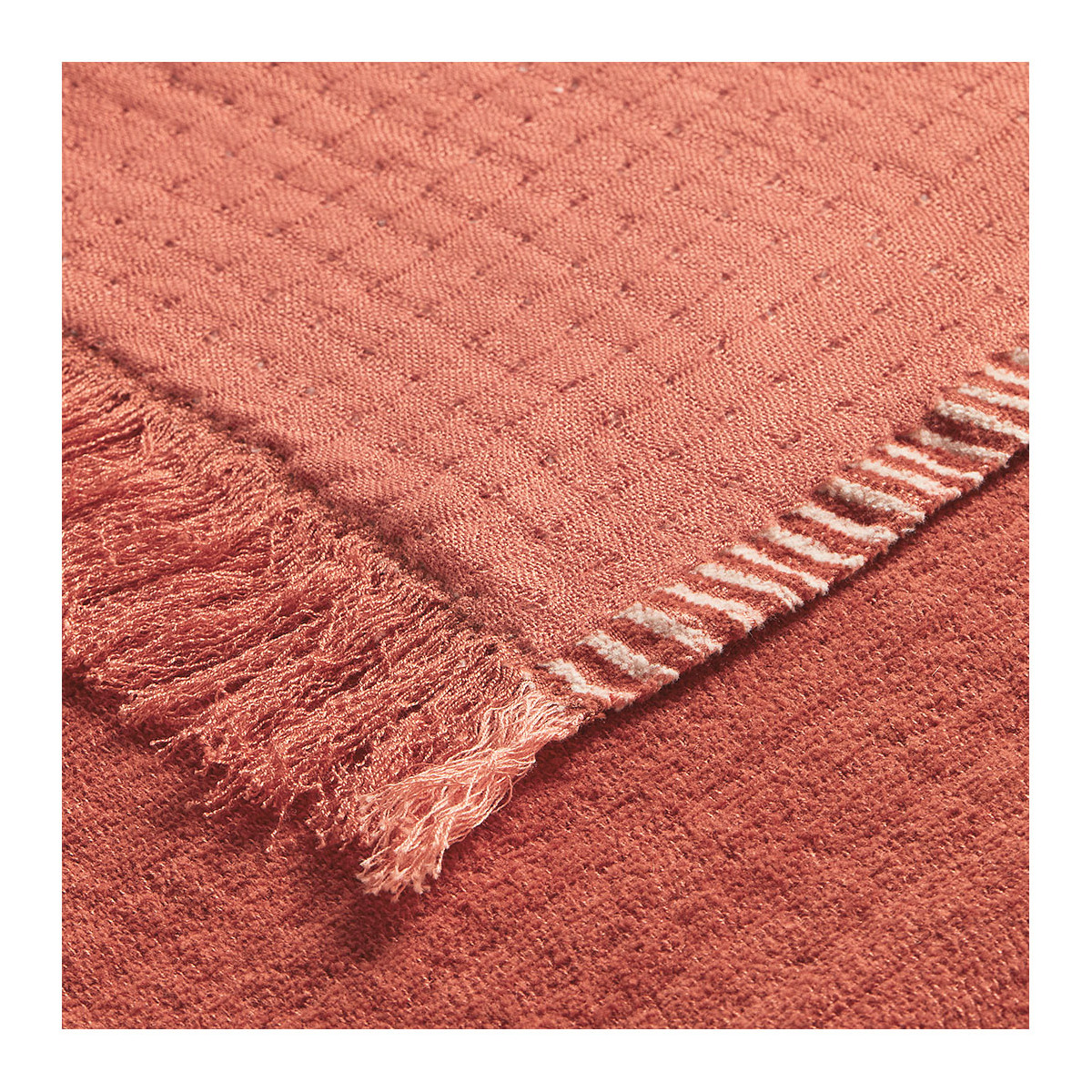 Plaid siméon en coton et fibres de bambou - 130 x 170 cm - orange brûlé BLANC D'IVOIRE Orange