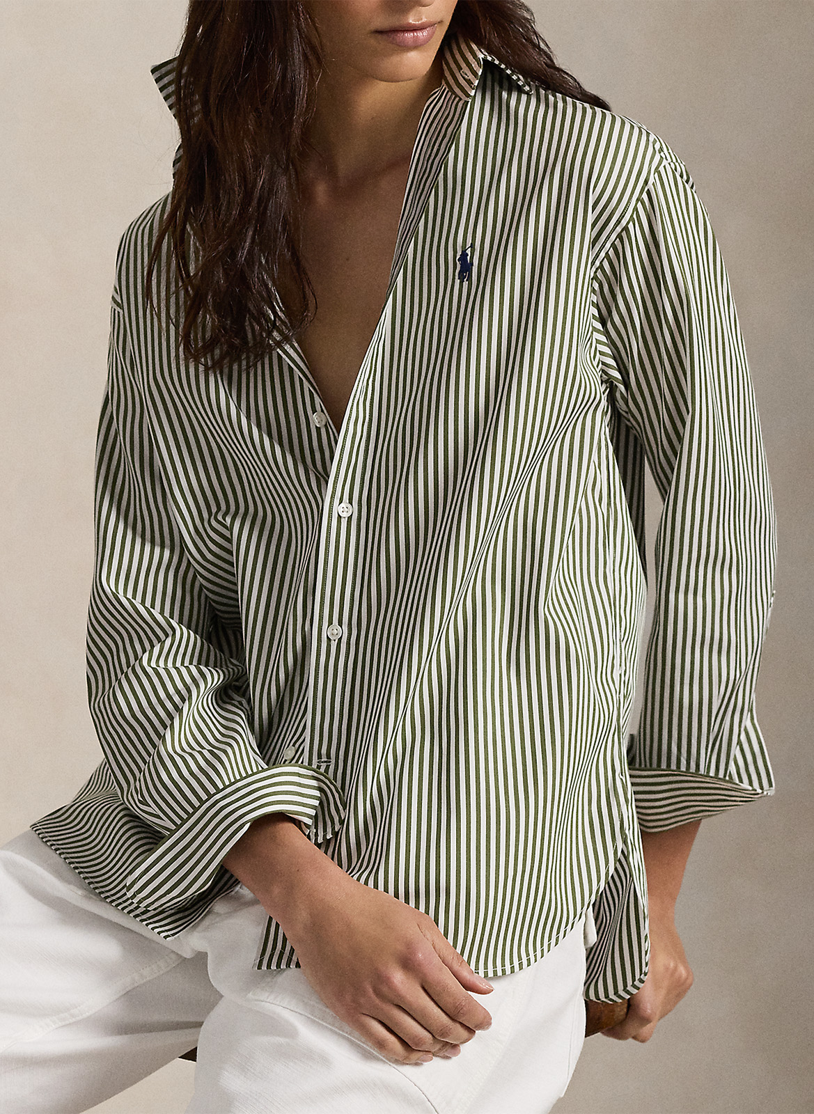 Chemise droite col polo en coton rayé POLO RALPH LAUREN