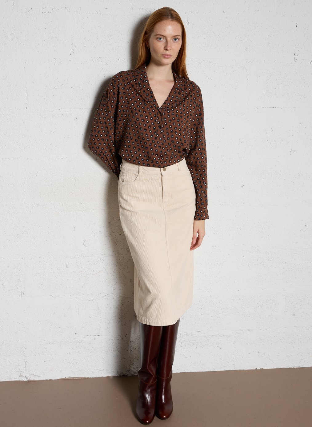 Bluse mit V-Ausschnitt I CODE Braun