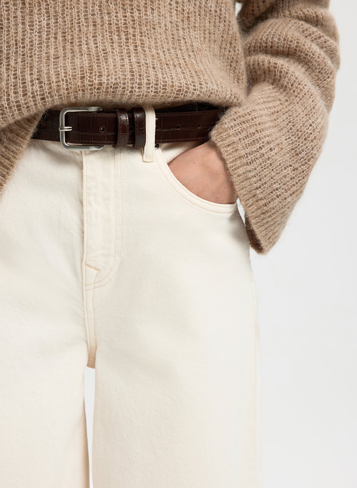 Straight-leg organic cotton-blend pants SELECTED Beige