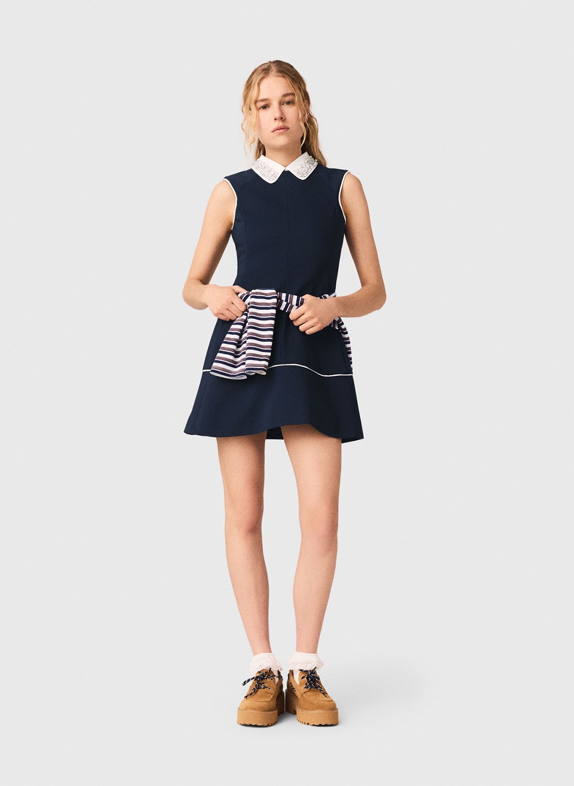 Korte, gerende jurk - katoenblend MAJE Blauw