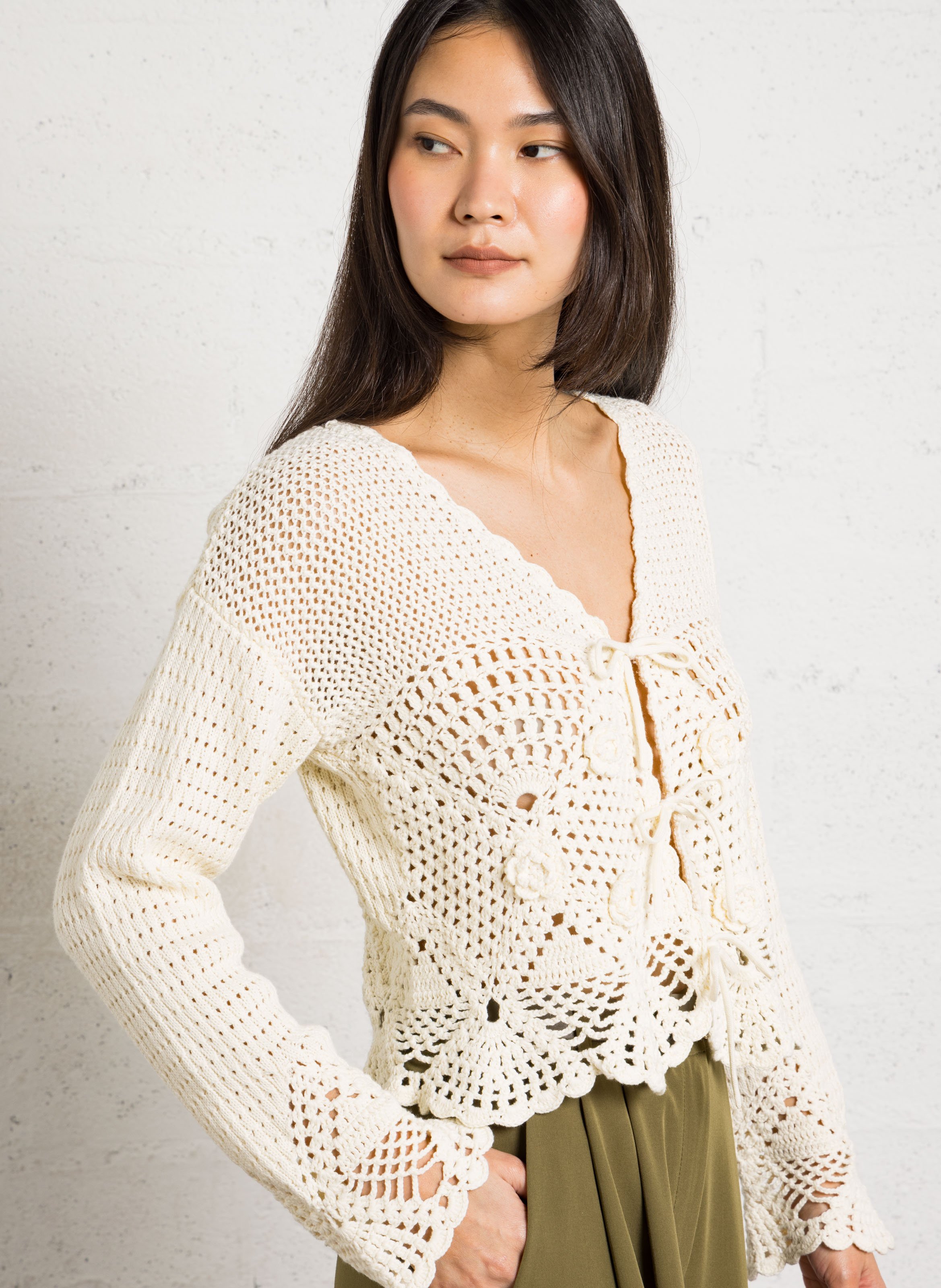 Cardigan droit col V en coton LOUISE MISHA Blanc