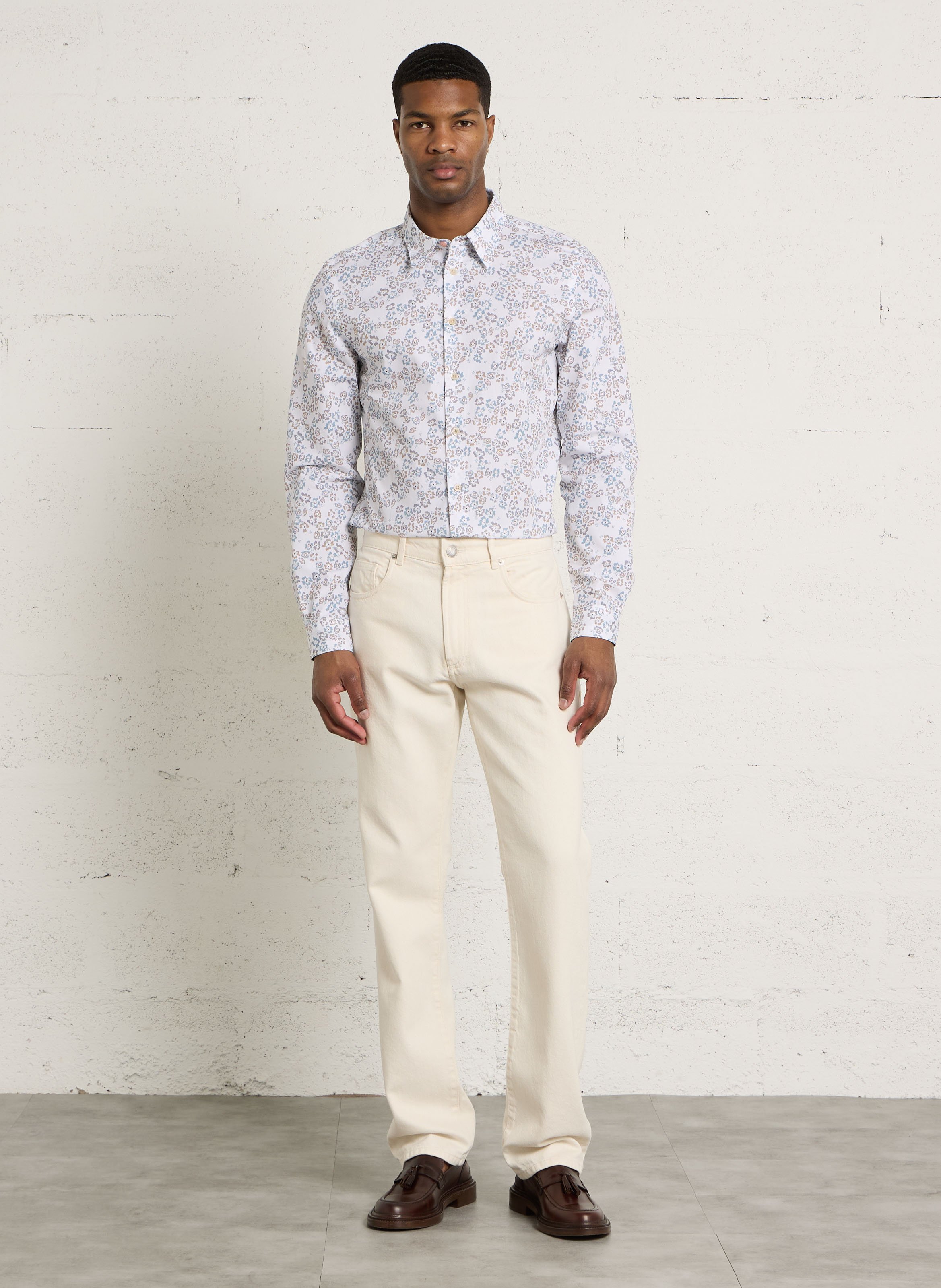 Camisa entallada con cuello clásico estampado floral de algodón PAUL SMITH Blanco