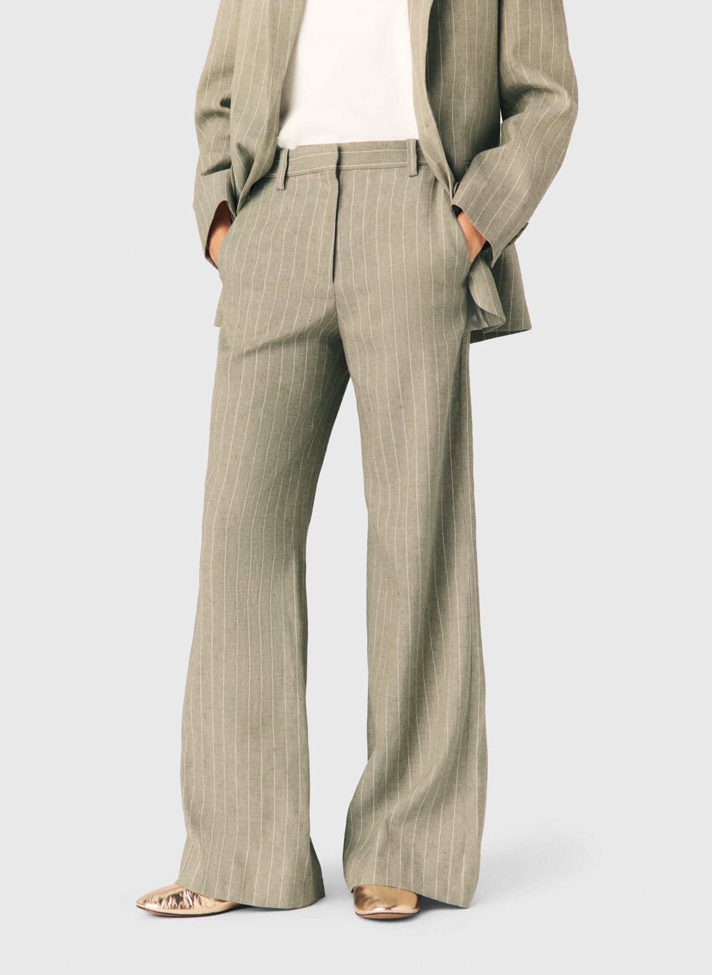 Wijde broek - linnenblend MAJE Kaki