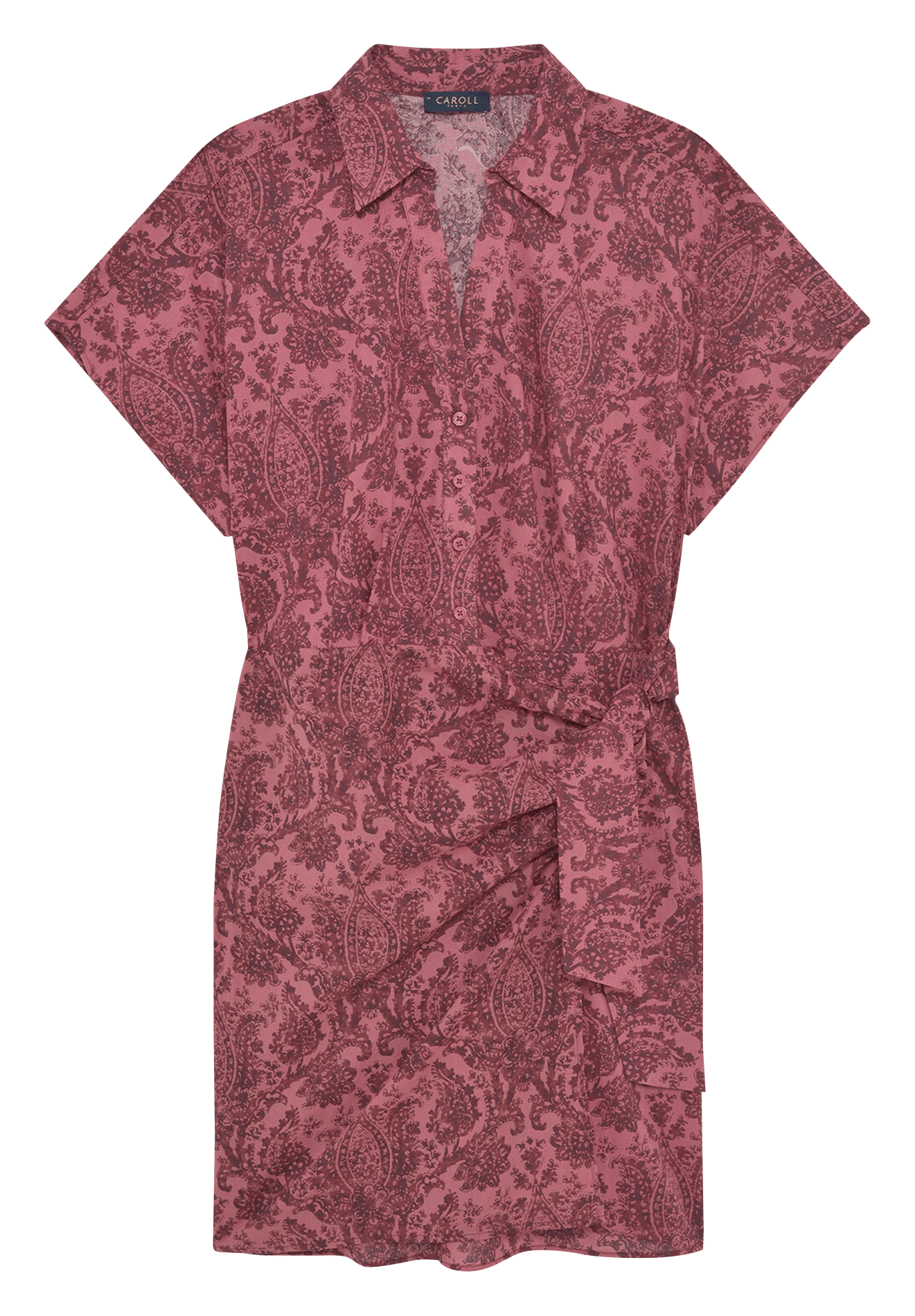 Short printed cotton dress with classic collar CAROLL Red