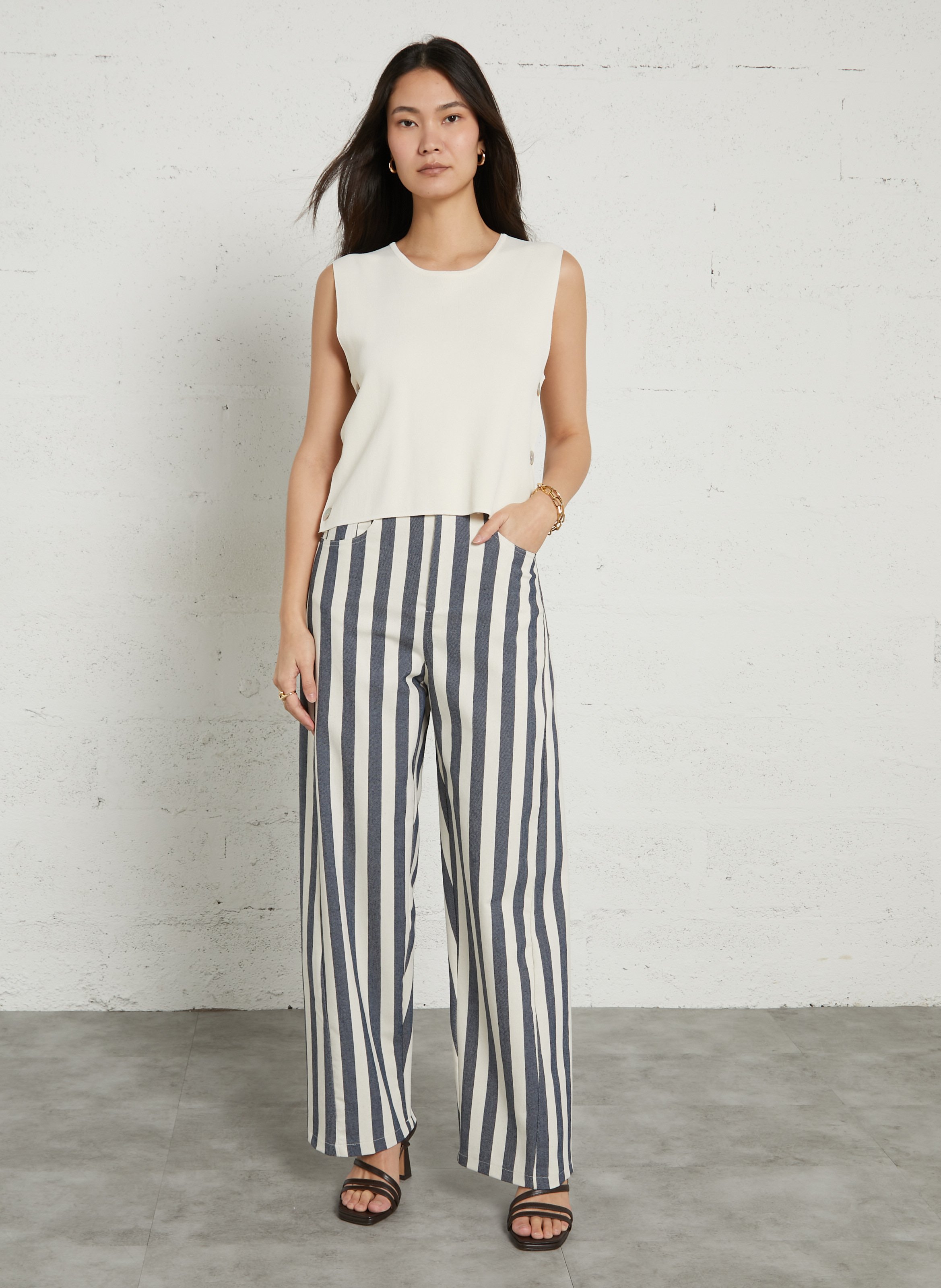 Wide-leg striped cotton blend jeans IMPERIAL Blue