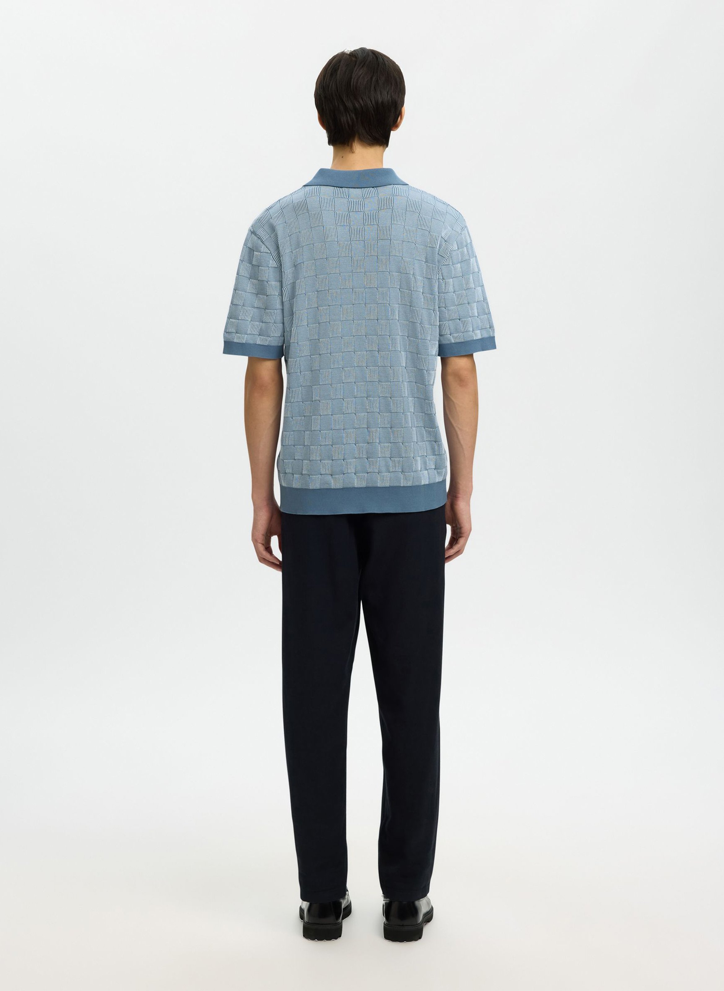 Poloo droit en coton bio imprimé SELECTED Bleu