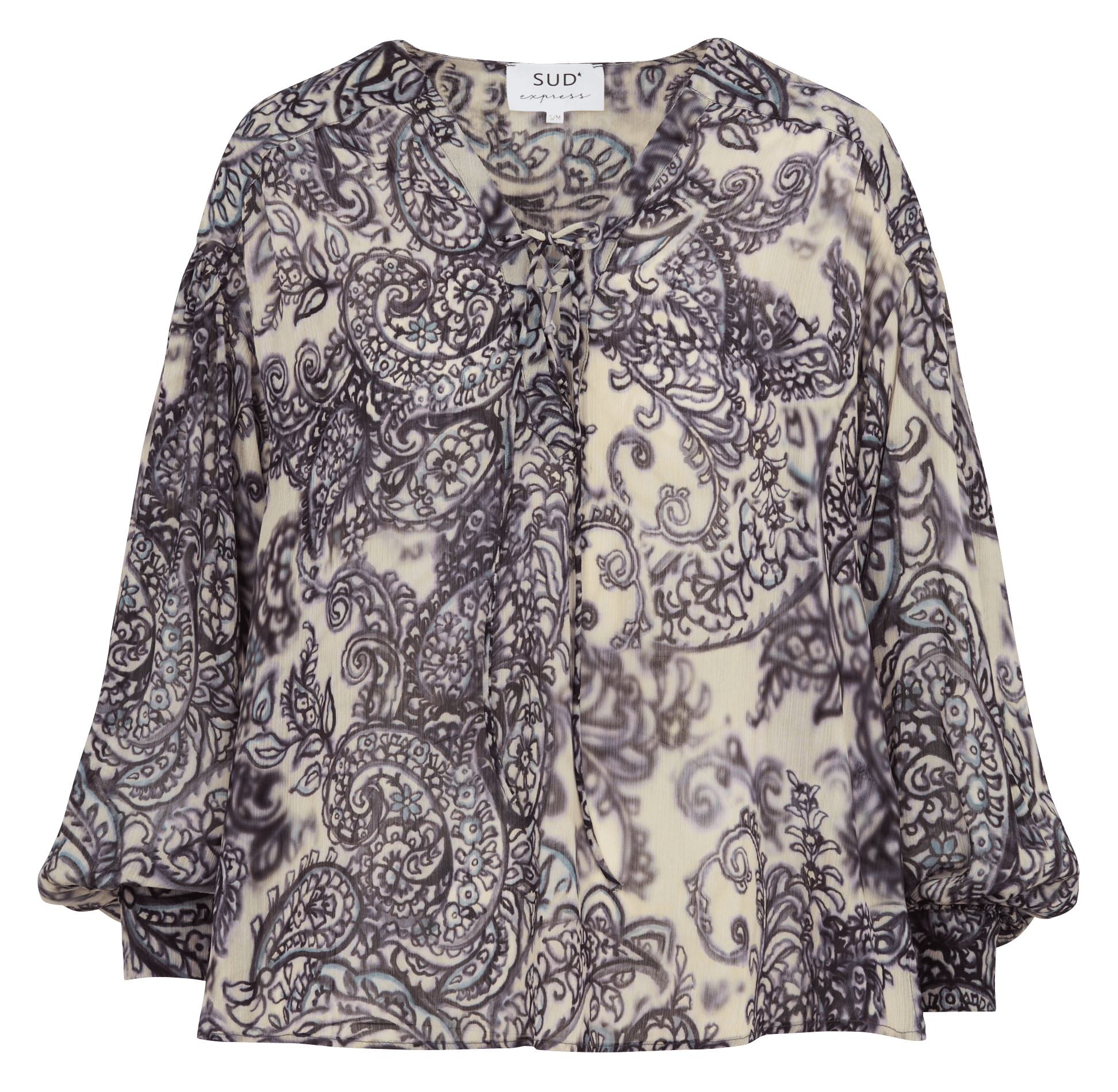 Blouse met V-hals en strikken, bedrukt SUD EXPRESS Blauw