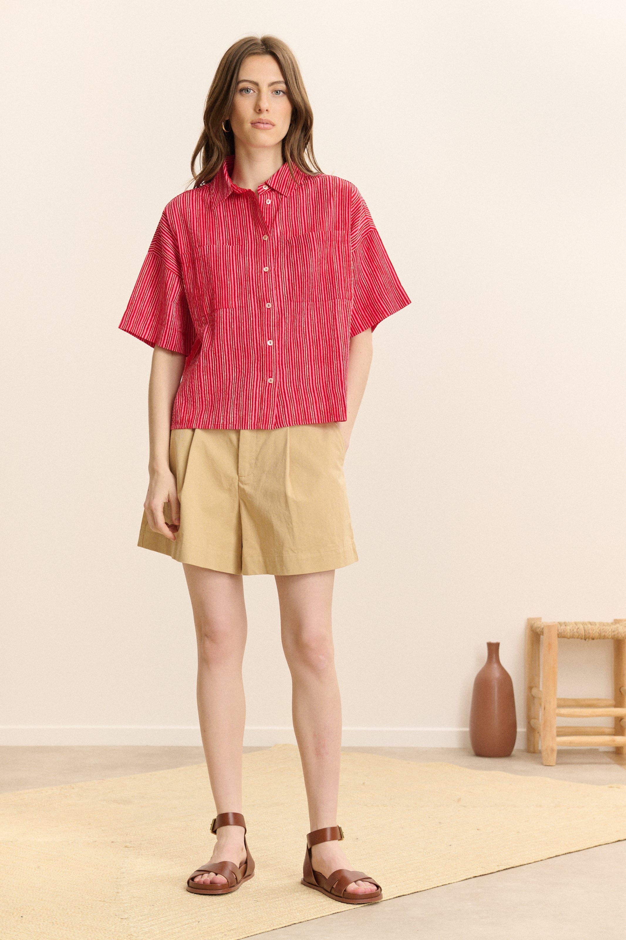 Striped short-sleeved shirt GARANCE PARIS Pink