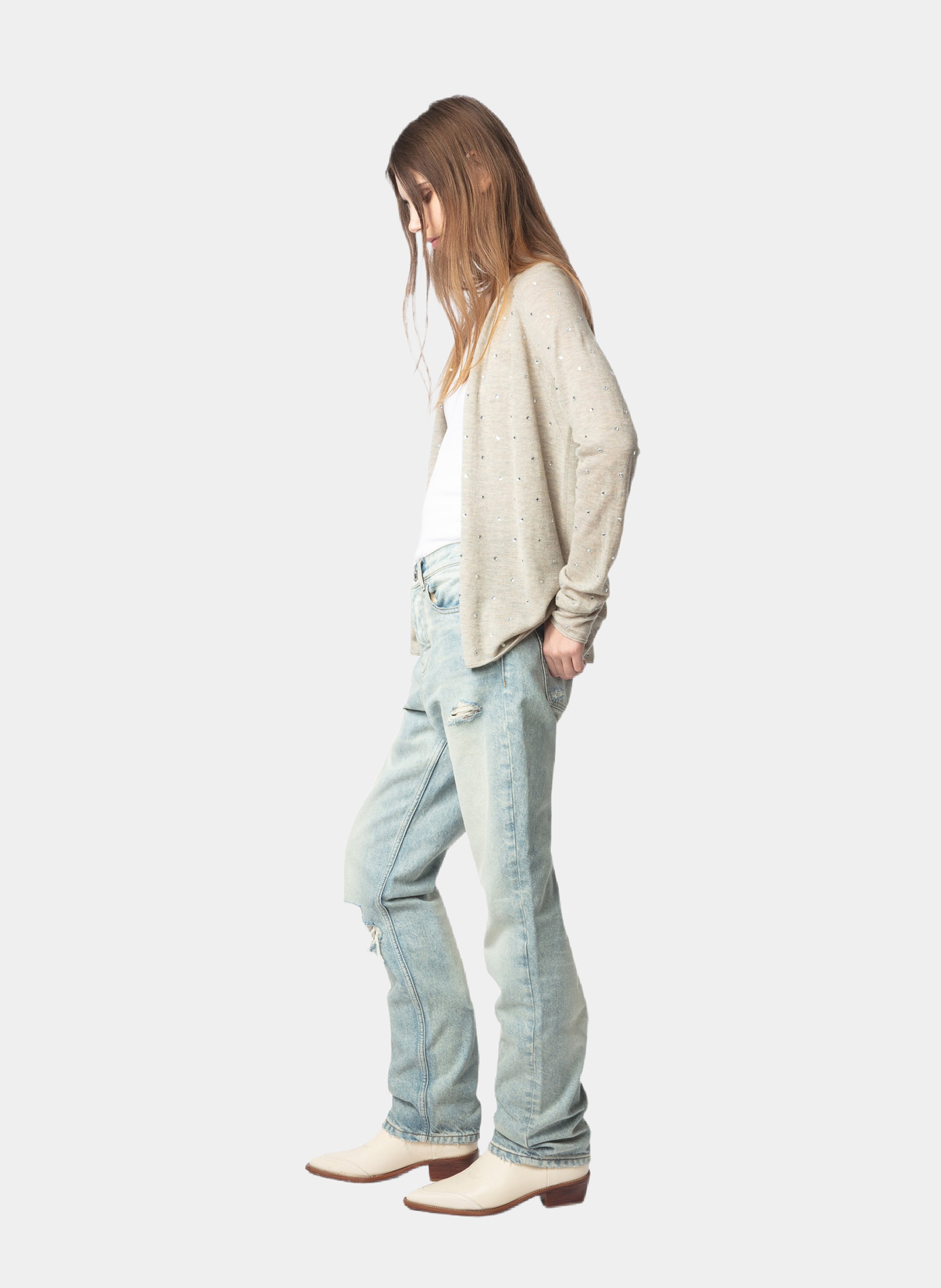 Cardigan à strass en cachemire ZADIG&VOLTAIRE Beige