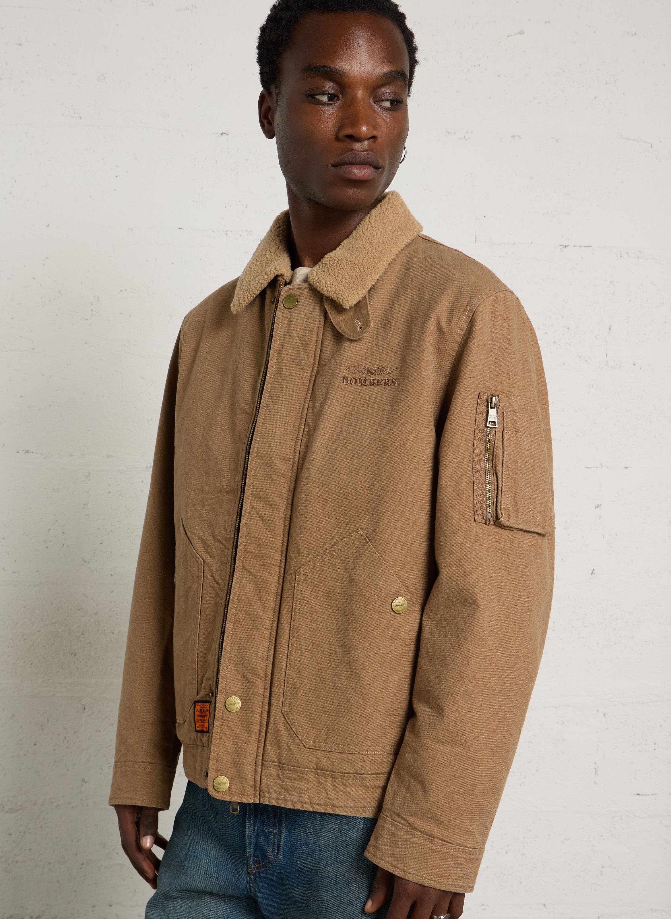 Blouson droit uni en coton BOMBERS ORIGINAL Marron