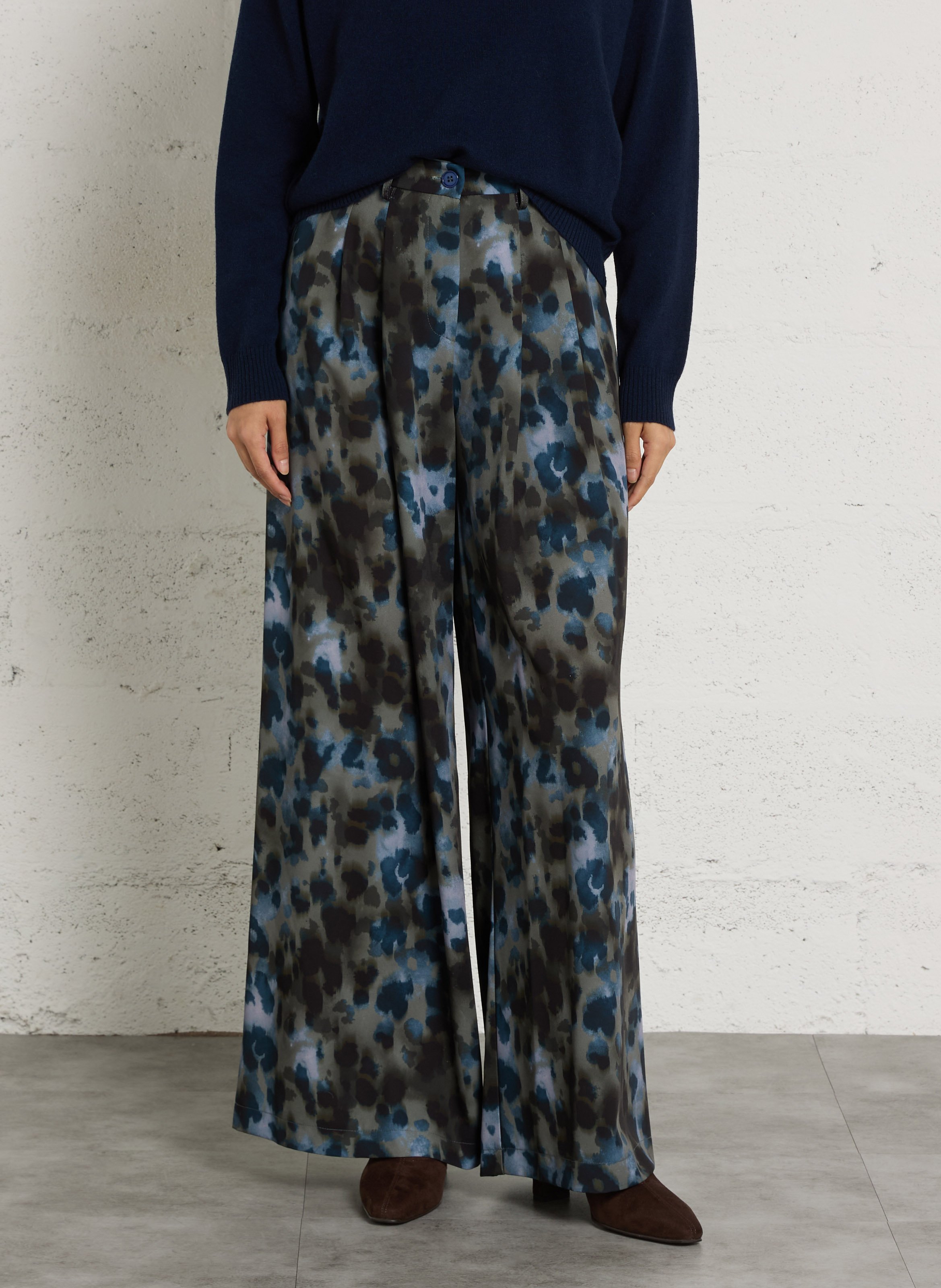 Pantalon large taille haute PLEASE Bleu