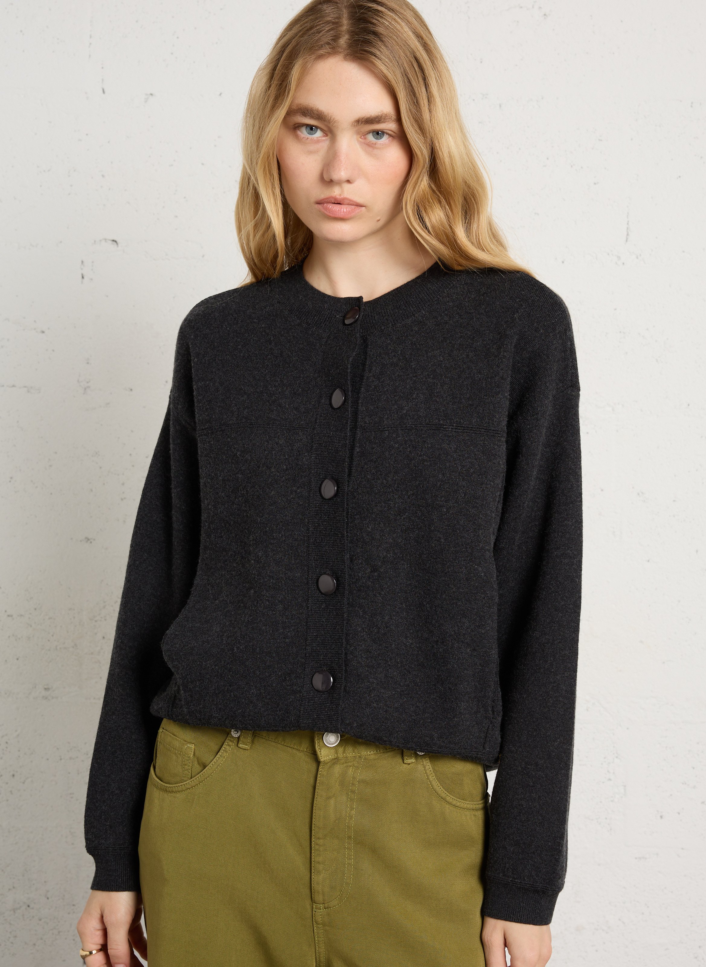 Plain oversized buttoned cardigan DES PETITS HAUTS Grey