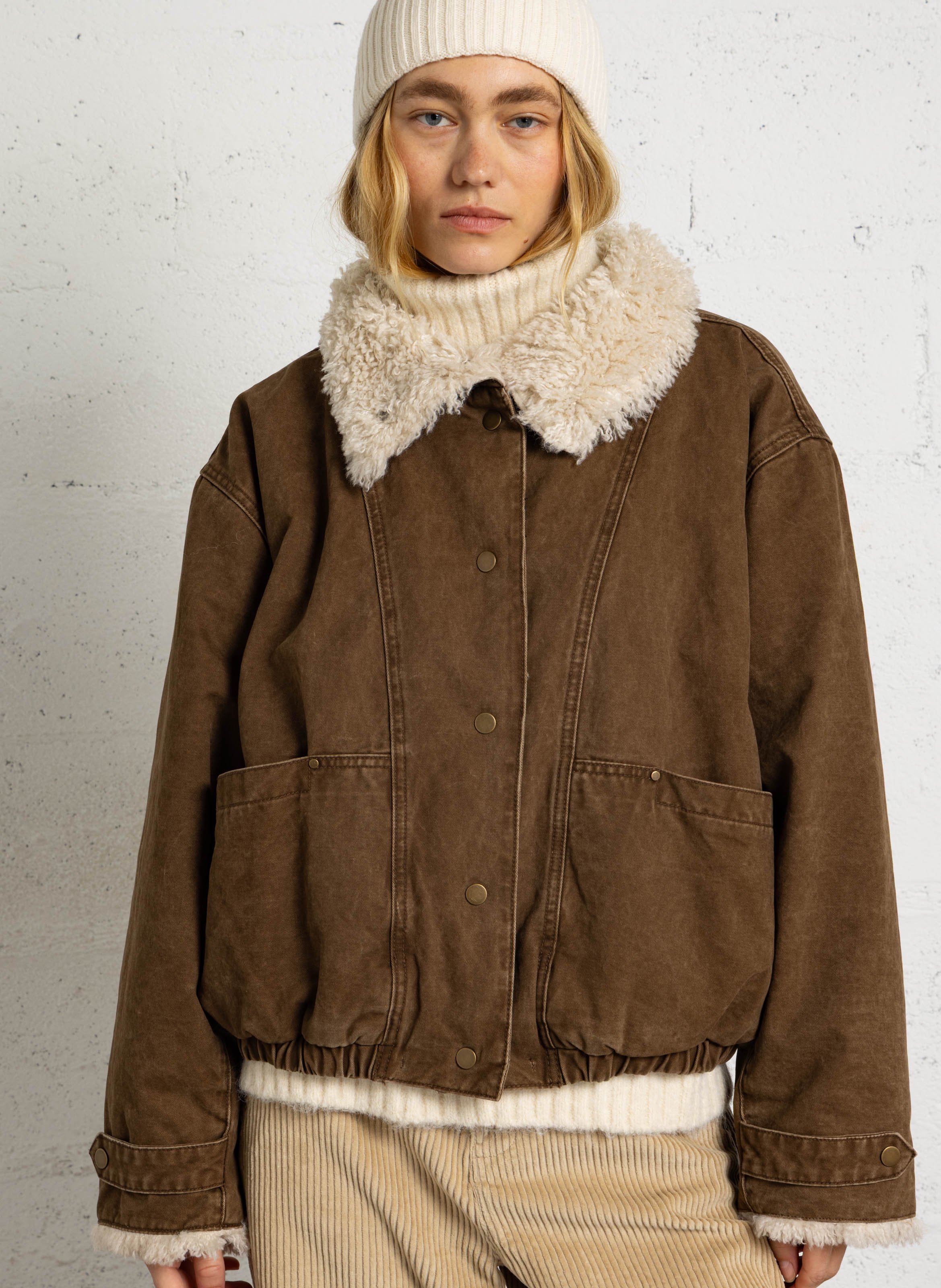 Oversized cotton coat with a faux fur-effect collar LA PETITE ETOILE Brown