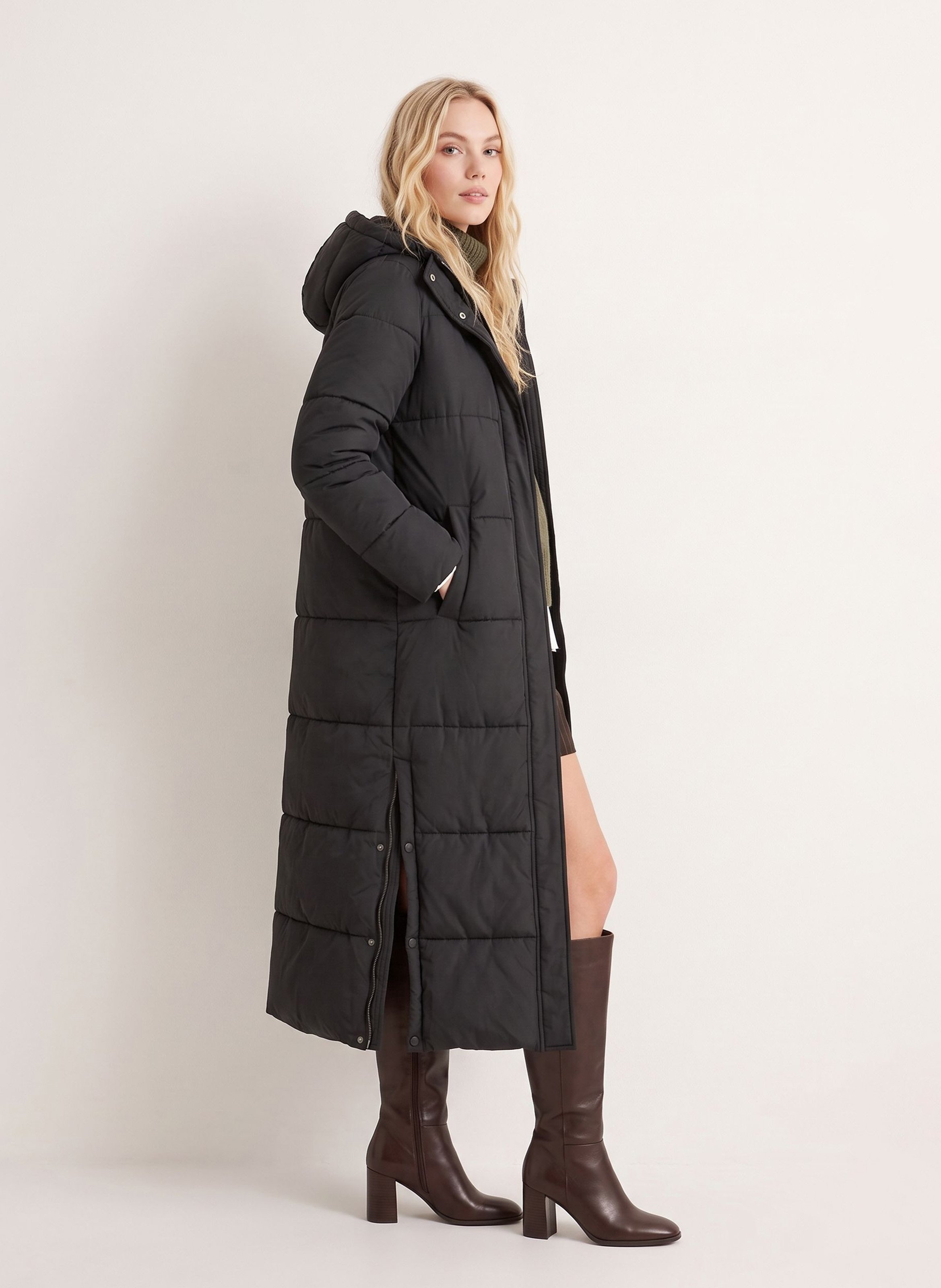 Long straight quilted puffer jacket KOOKAI Black
